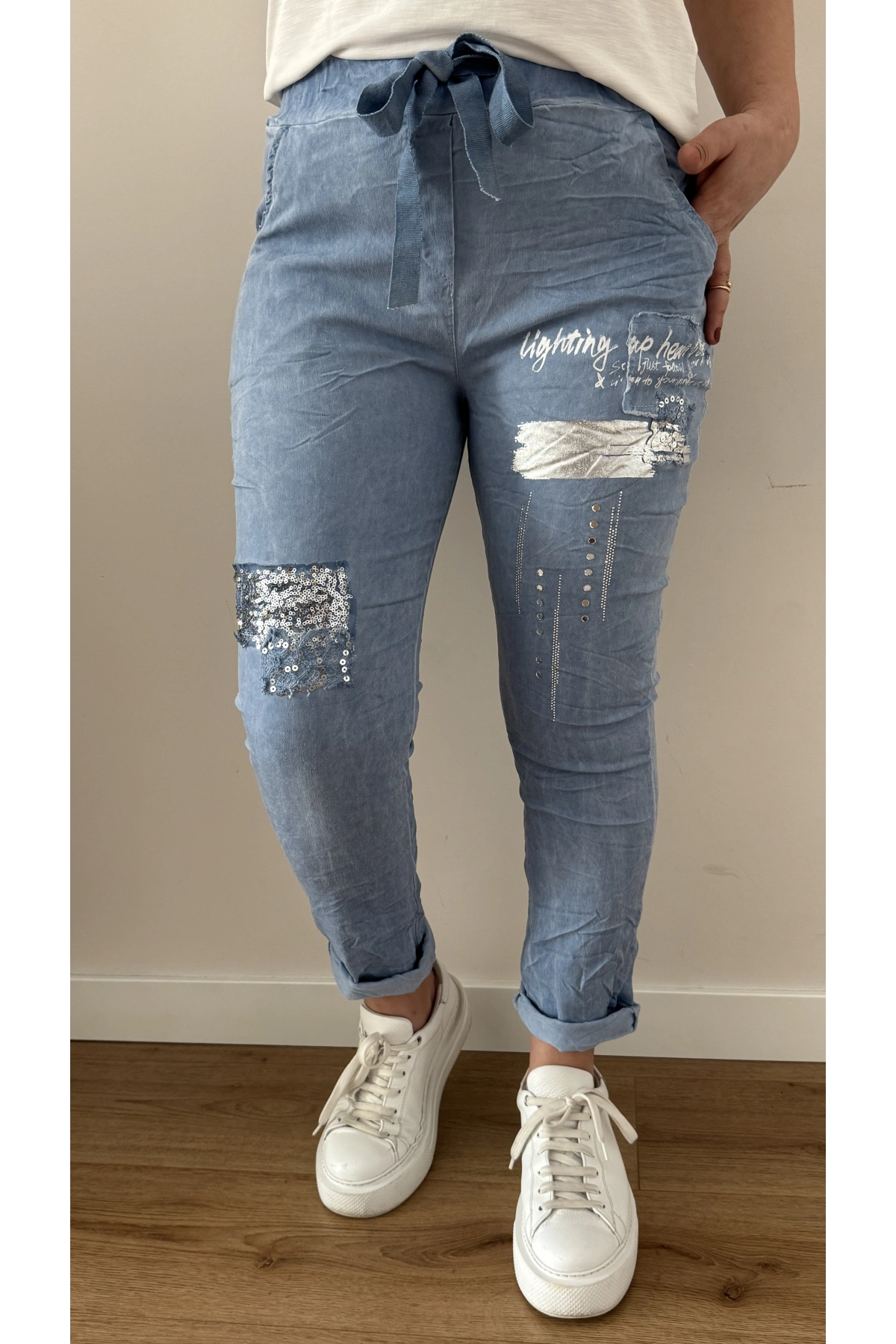 Baskılı Mavi Renk İthal Pantolon