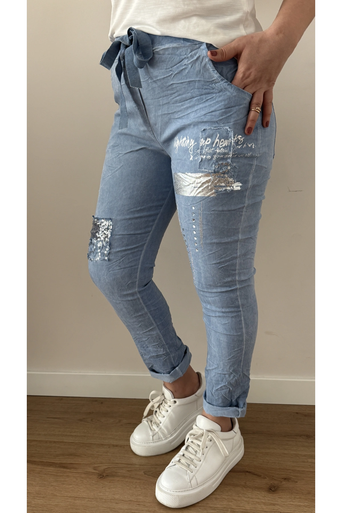 Baskılı Mavi Renk İthal Pantolon