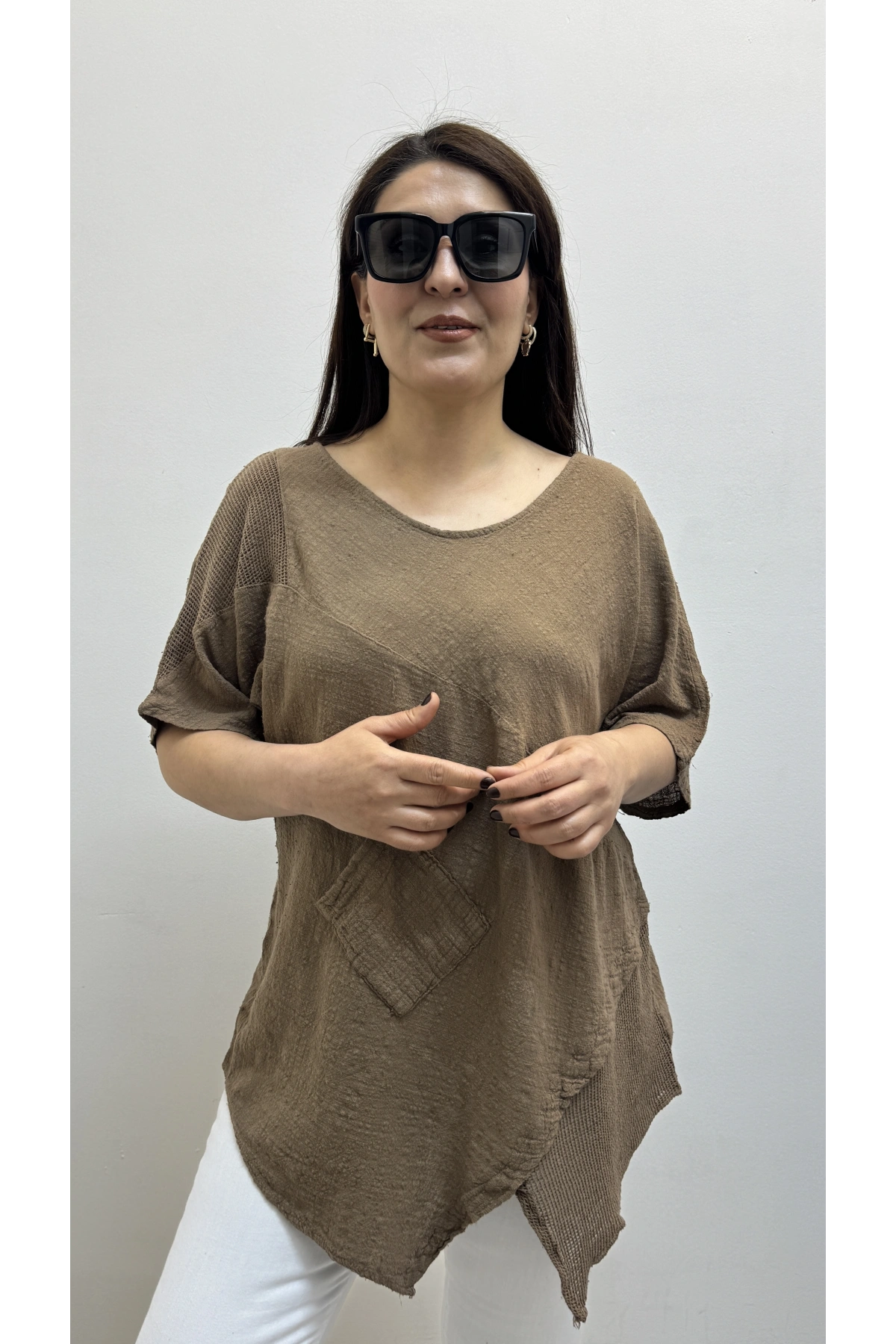 Asimetrik Kesim Kahverengi Pamuklu Bluz