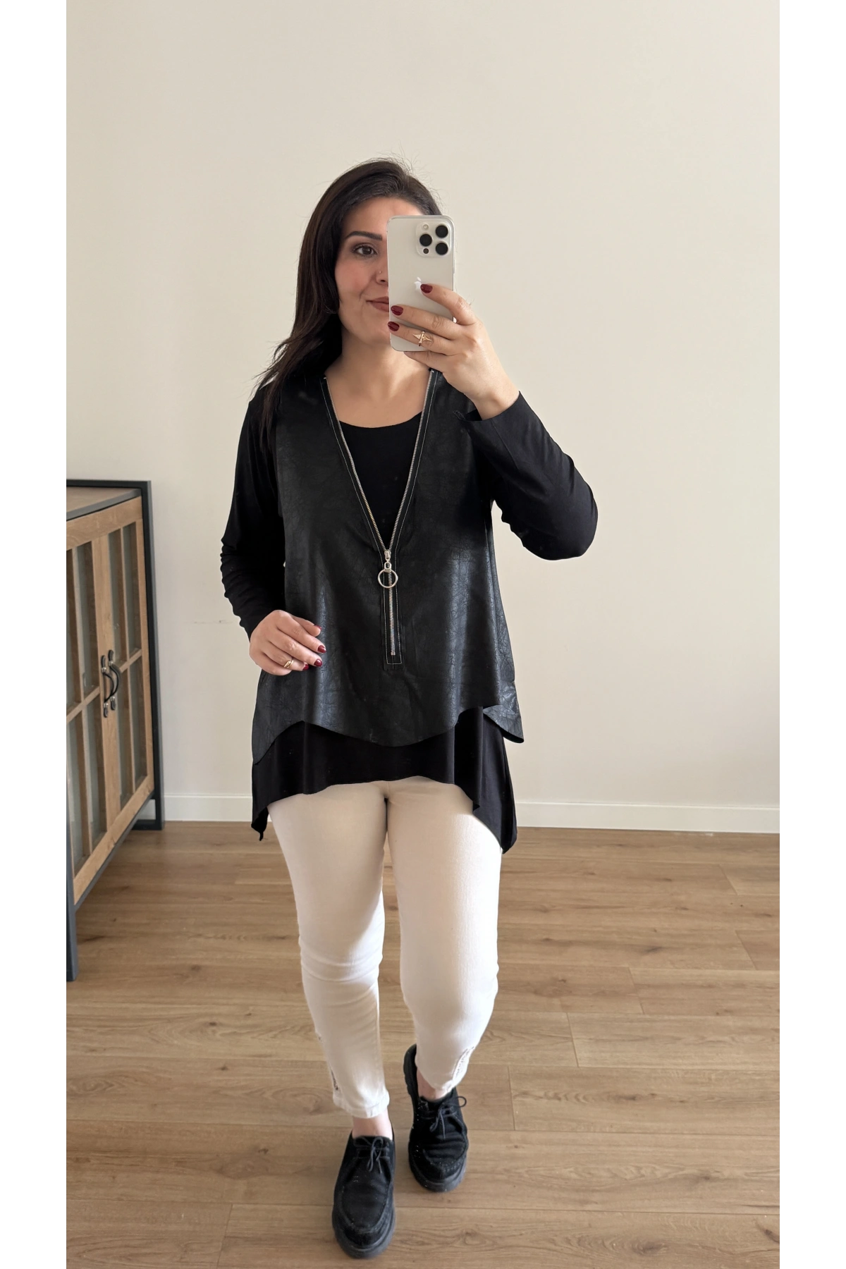 Fermuarlı Yelekli İkili Takım Bluz