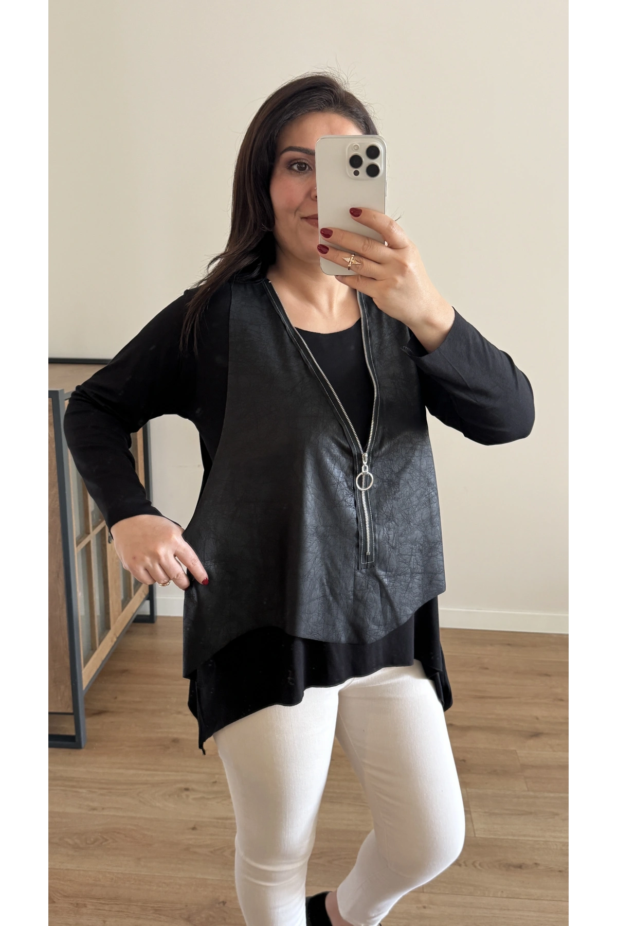 Fermuarlı Yelekli İkili Takım Bluz