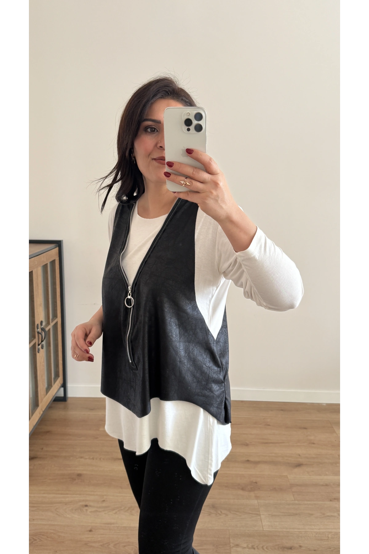 Fermuarlı Yelekli İkili Takım Bluz