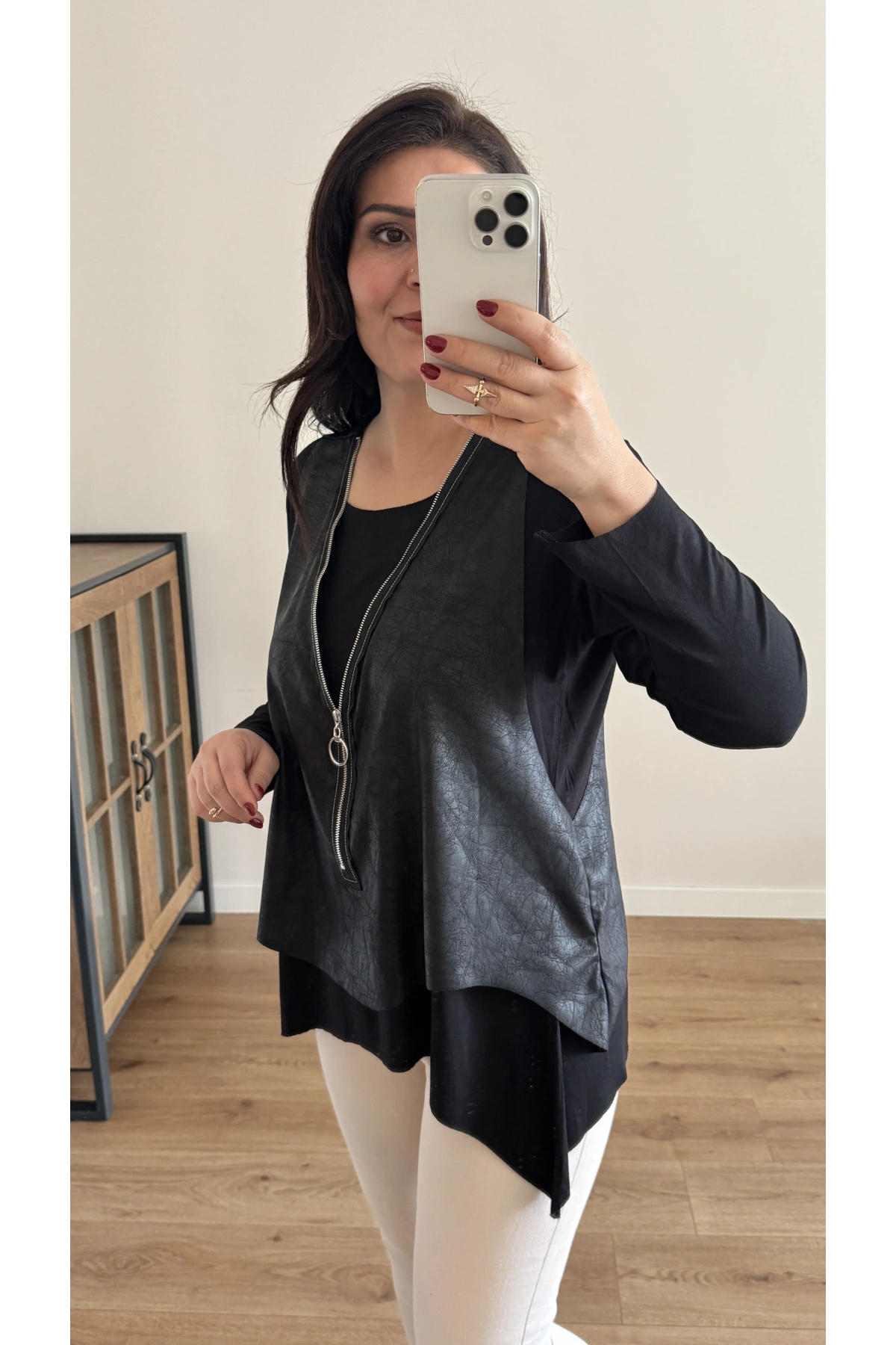 Fermuarlı Yelekli İkili Takım Bluz