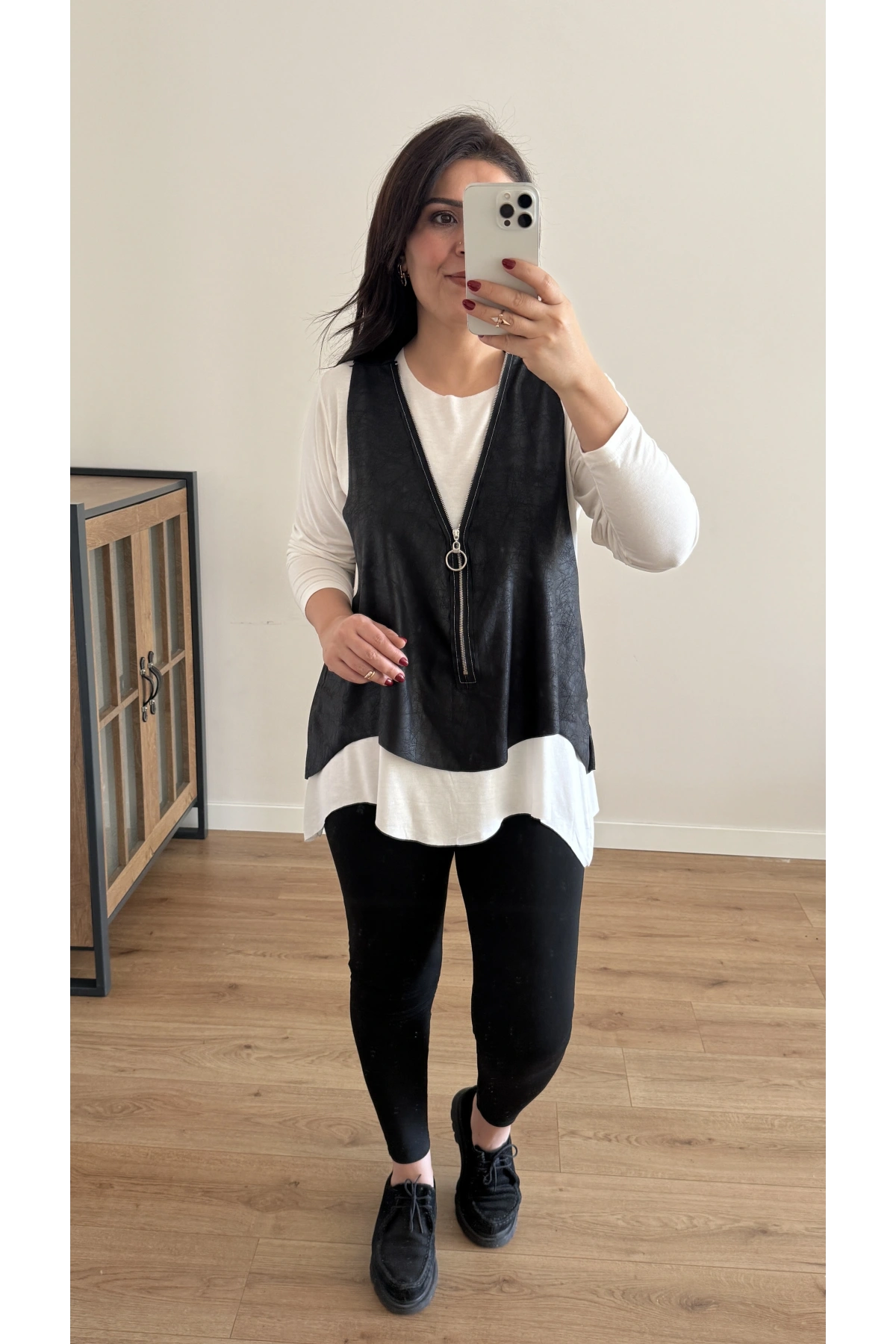 Fermuarlı Yelekli İkili Takım Bluz