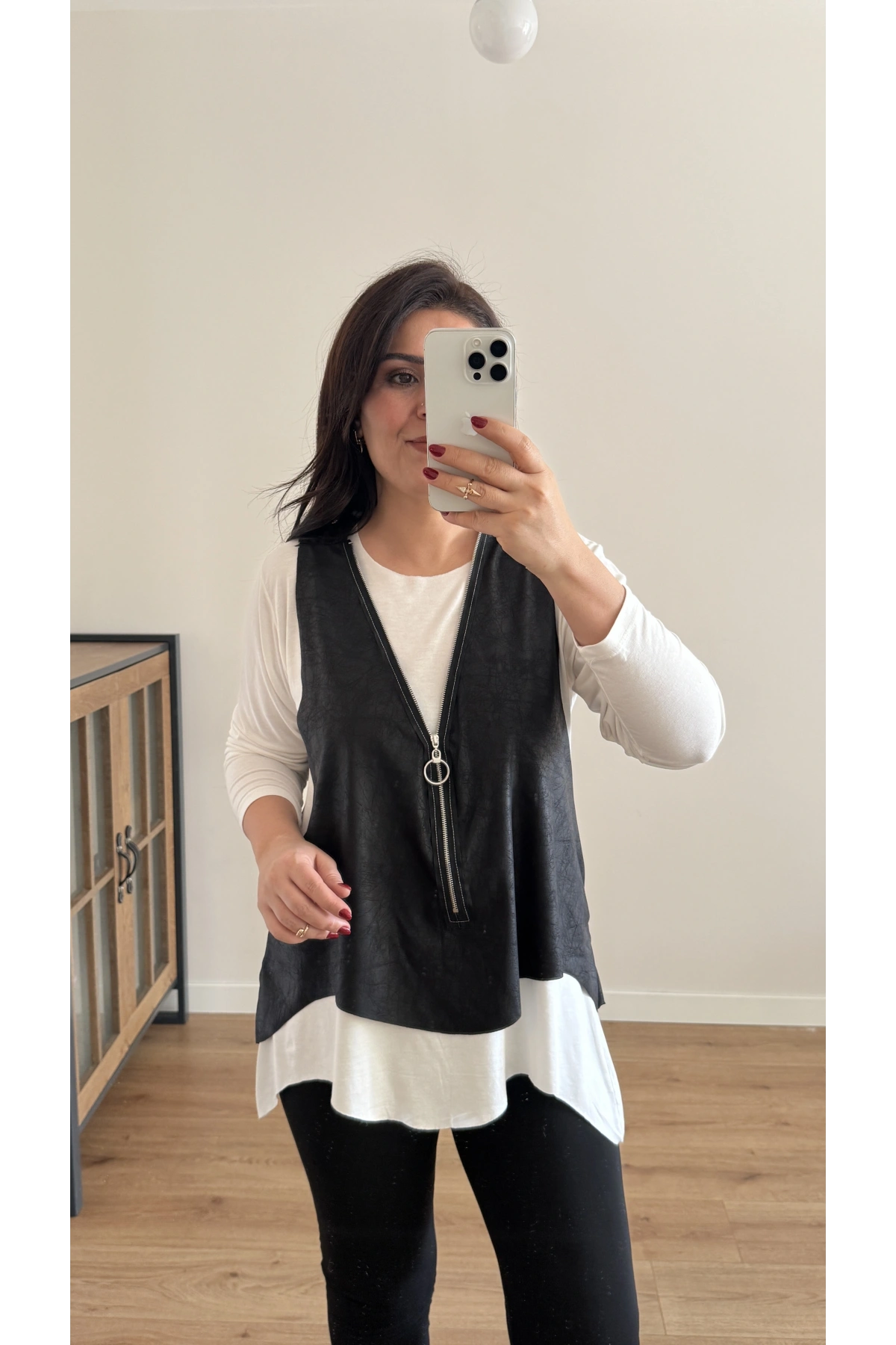 Fermuarlı Yelekli İkili Takım Bluz