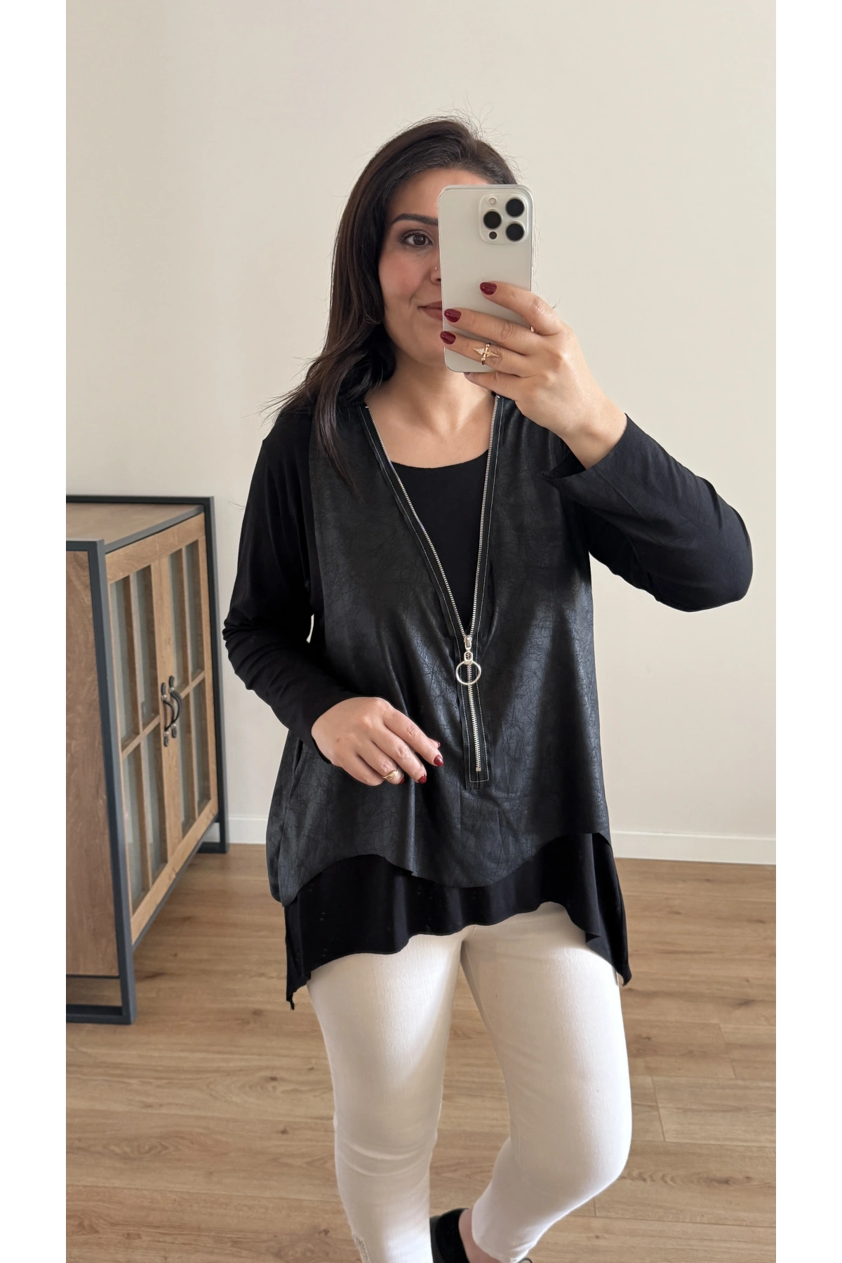 Fermuarlı Yelekli İkili Takım Bluz