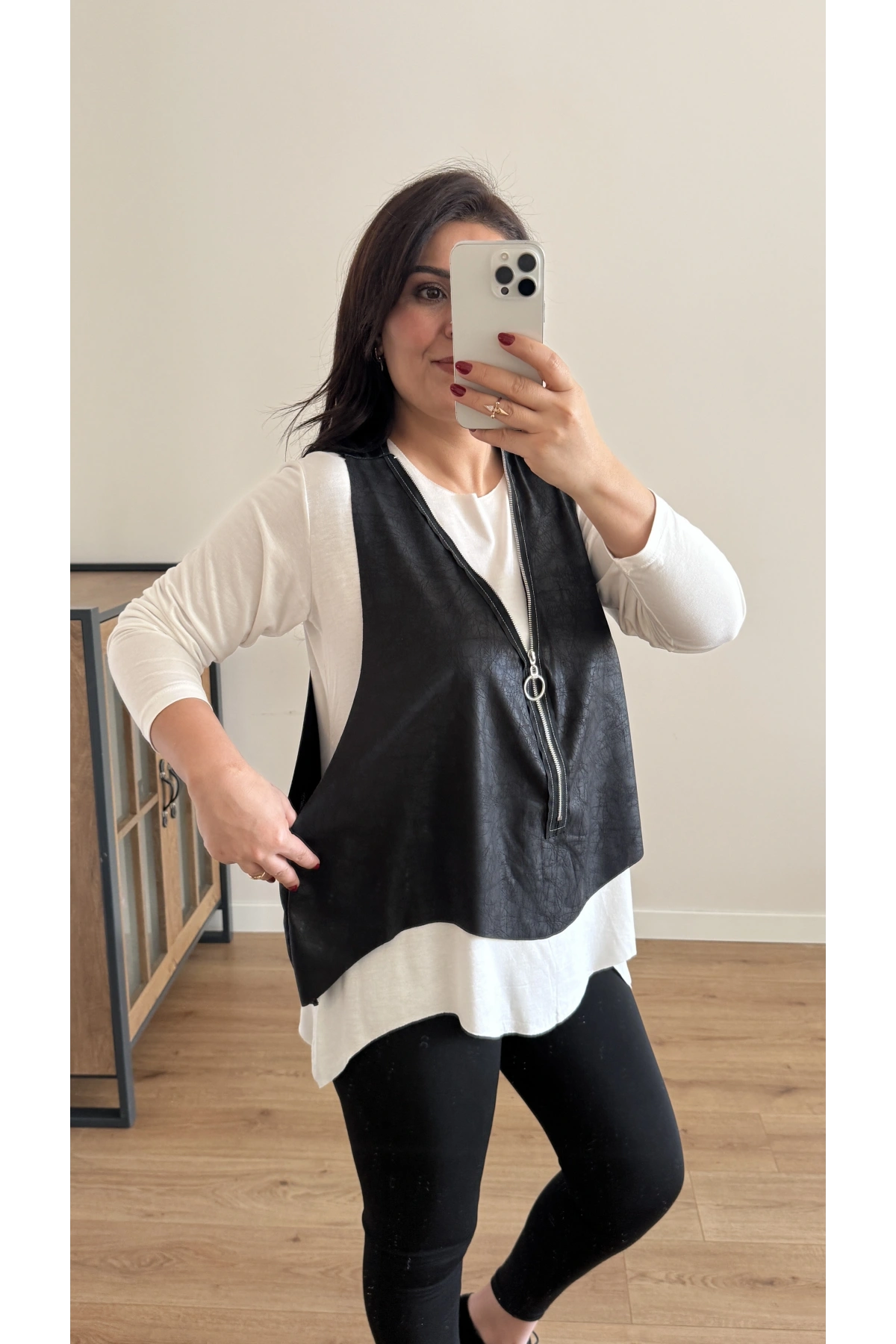 Fermuarlı Yelekli İkili Takım Bluz