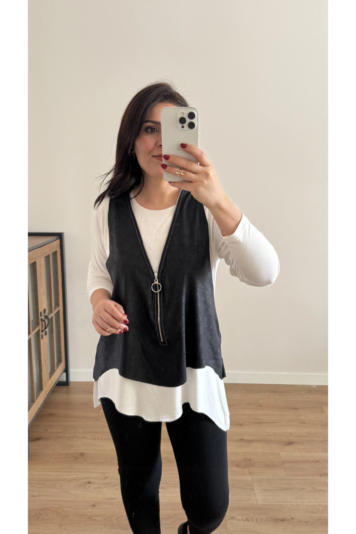 Fermuarlı Yelekli İkili Takım Bluz