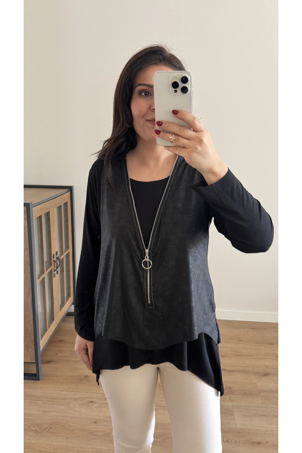 Fermuarlı Yelekli İkili Takım Bluz