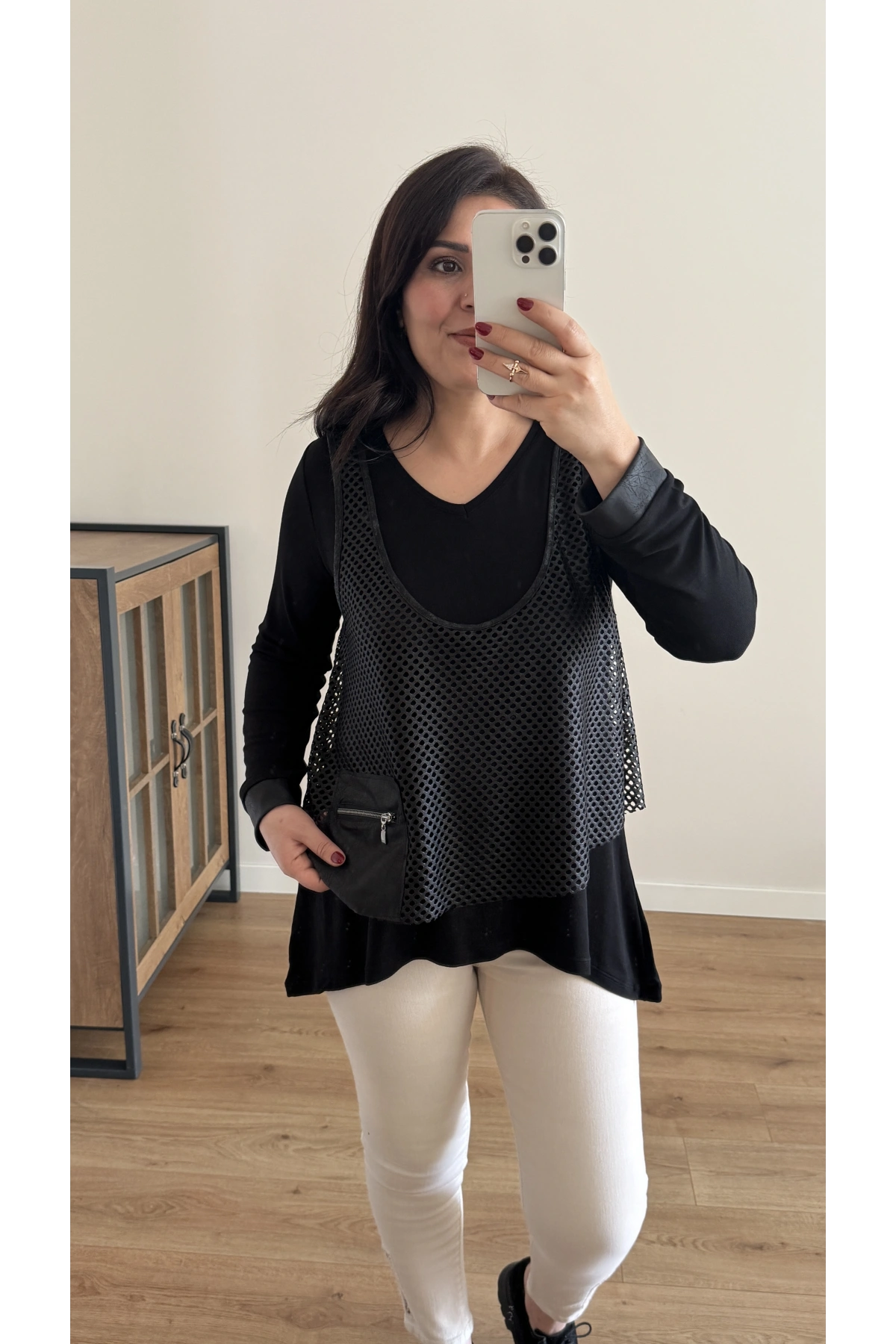 File Yelekli İkili Takım Bluz