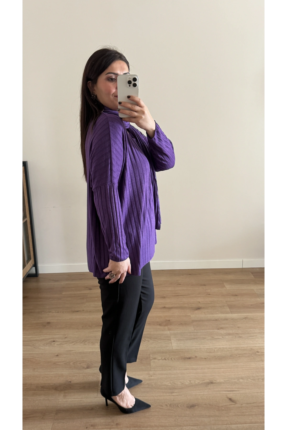 Fularlı Mor İkili İthal Bluz