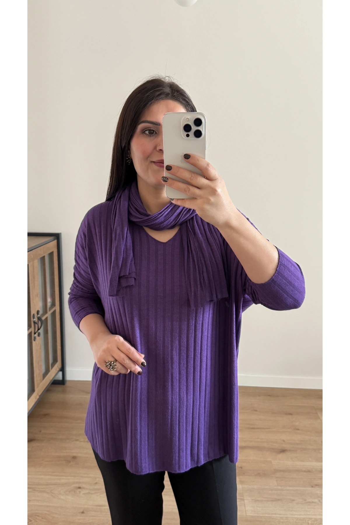 Fularlı Mor İkili İthal Bluz