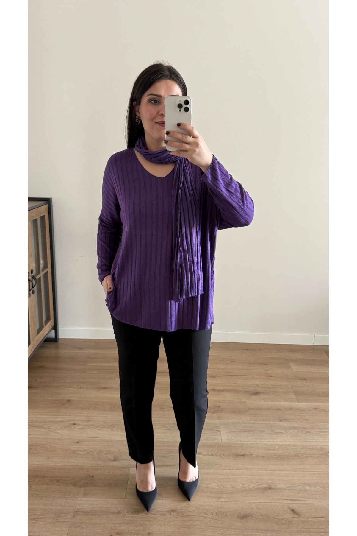 Fularlı Mor İkili İthal Bluz