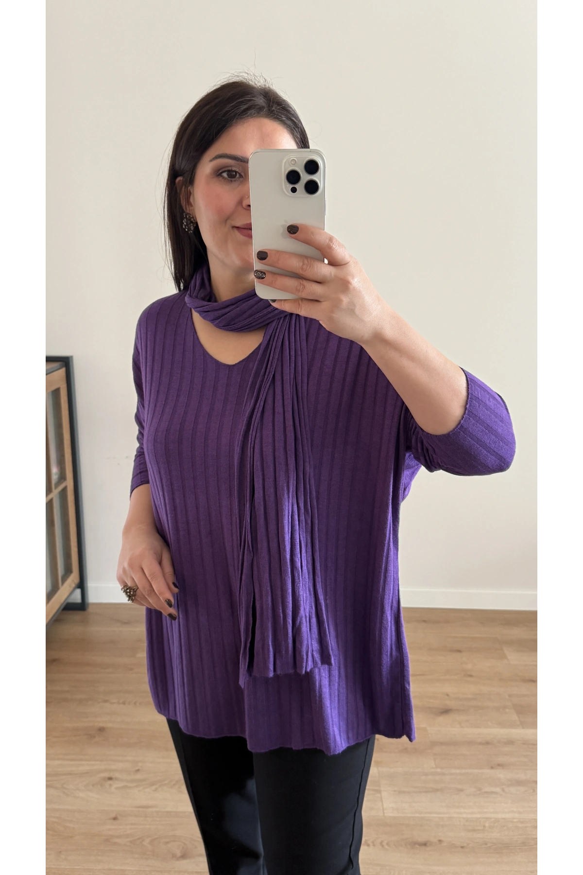 Fularlı Mor İkili İthal Bluz