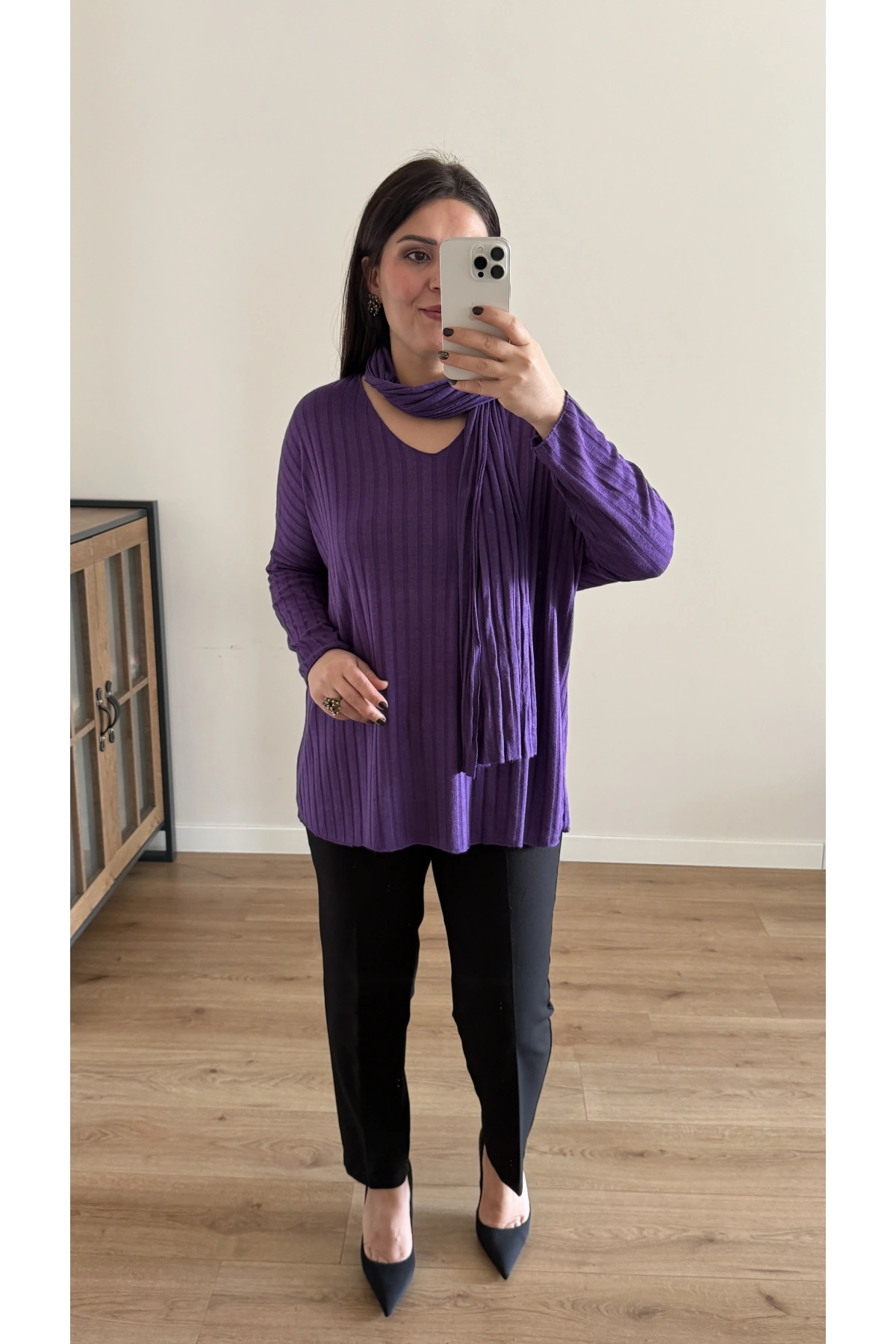 Fularlı Mor İkili İthal Bluz