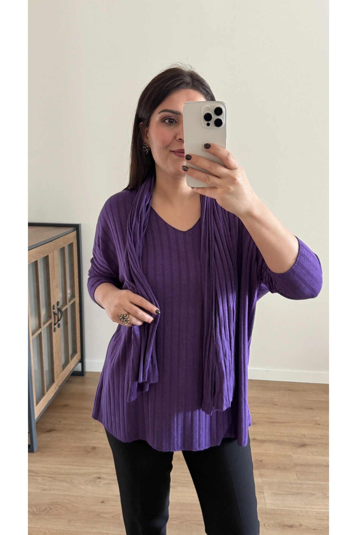 Fularlı Mor İkili İthal Bluz