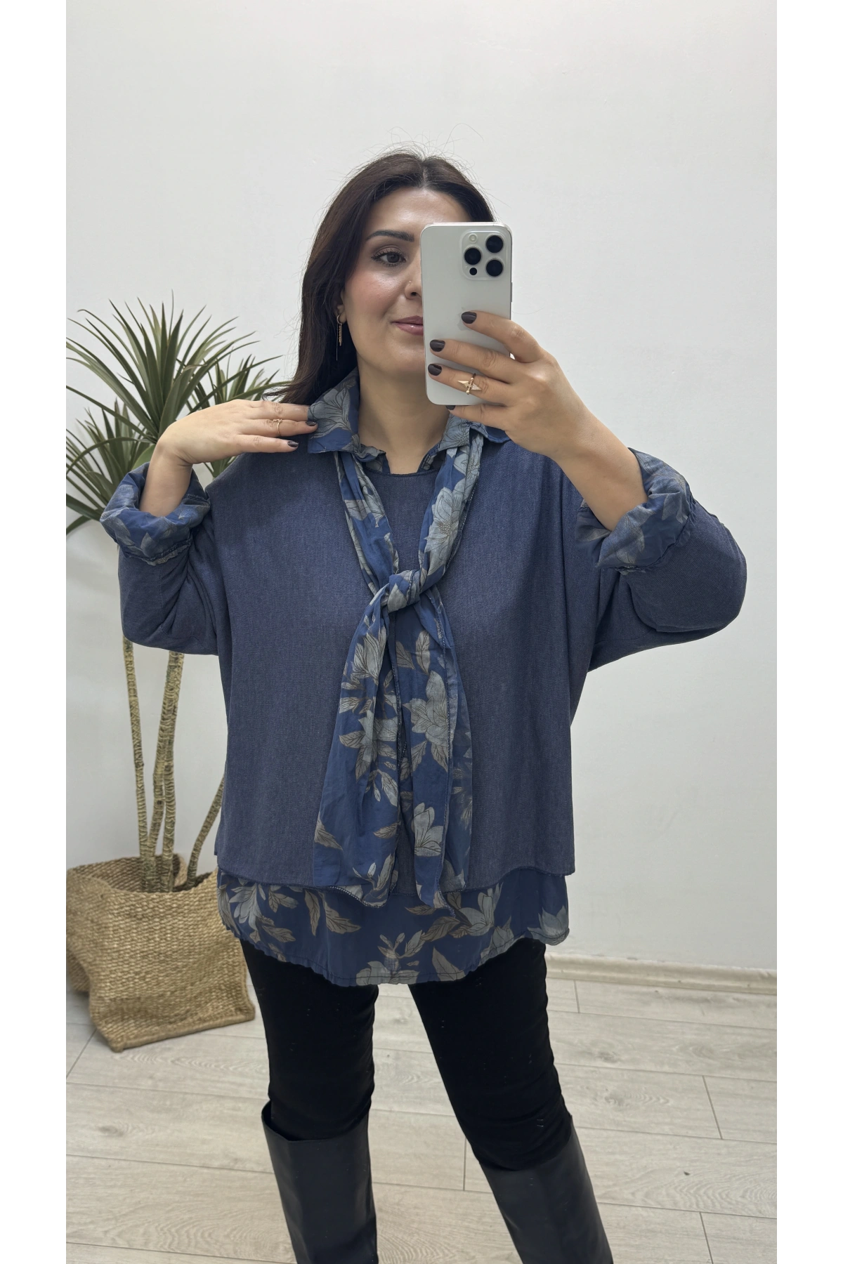 Gömlek Yaka İthal İndigo Mavi Üçlü Takım