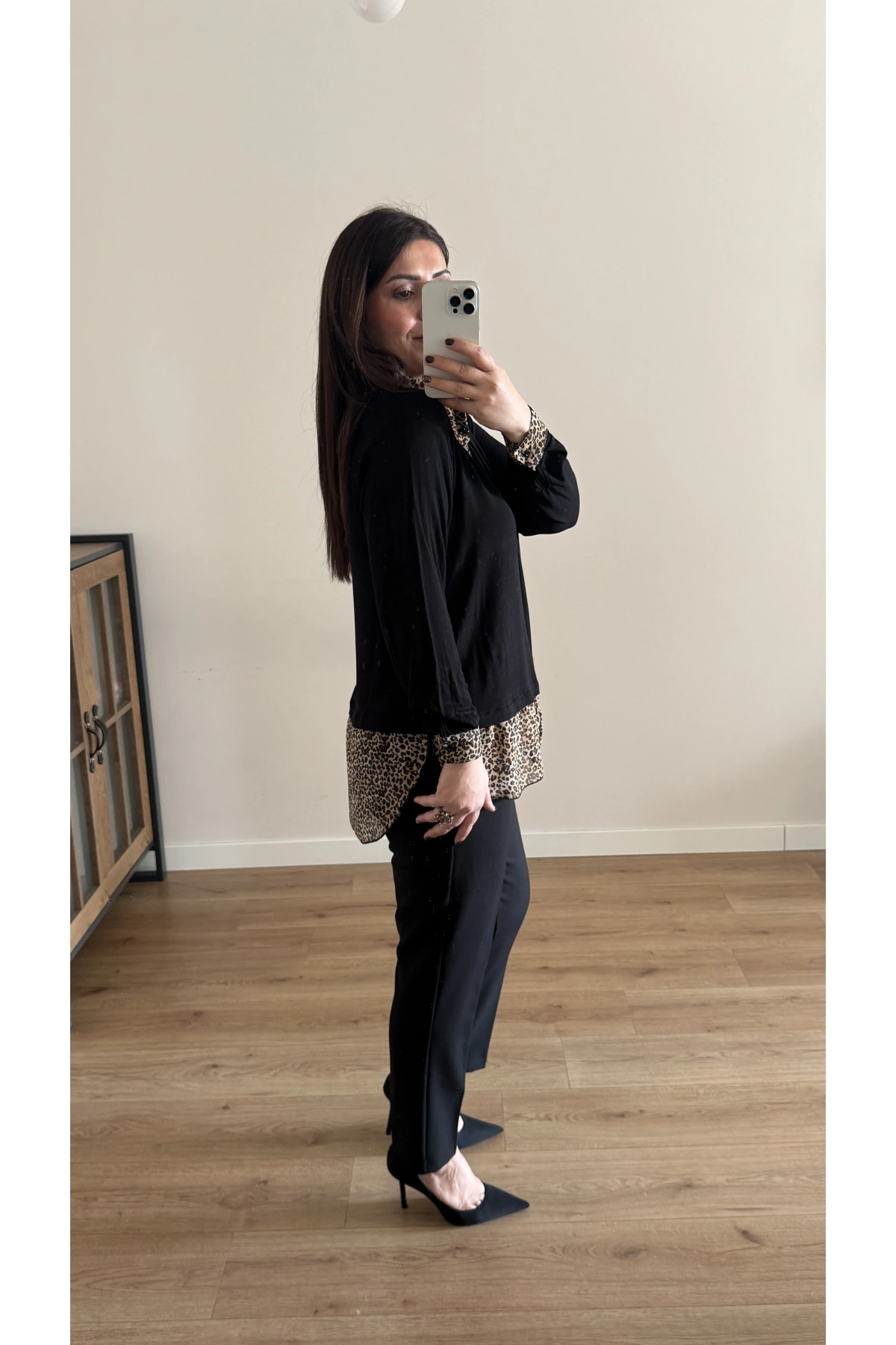 Gömlek Yaka Leopar Desenli Şifon Bluz