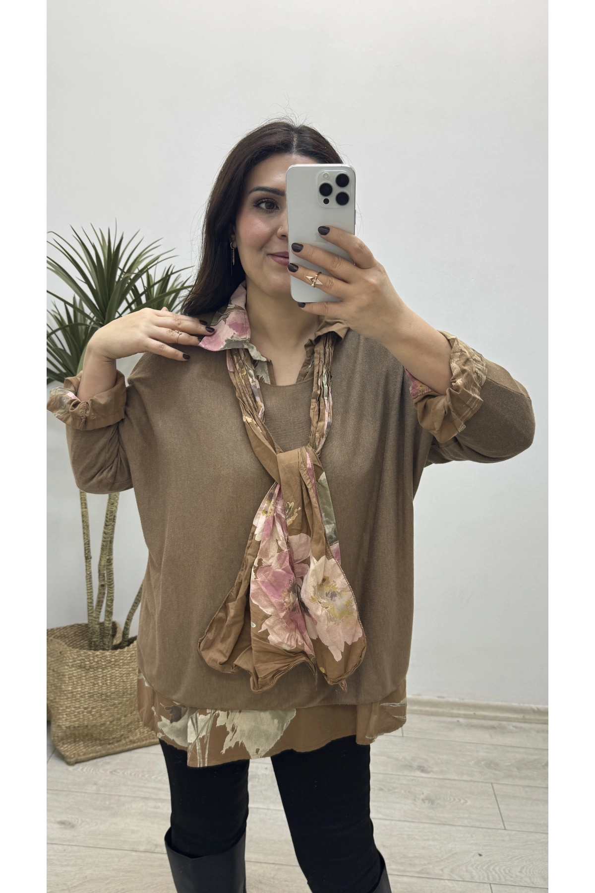 Gömlek Yaka Üçlü İthal Kahve Takım