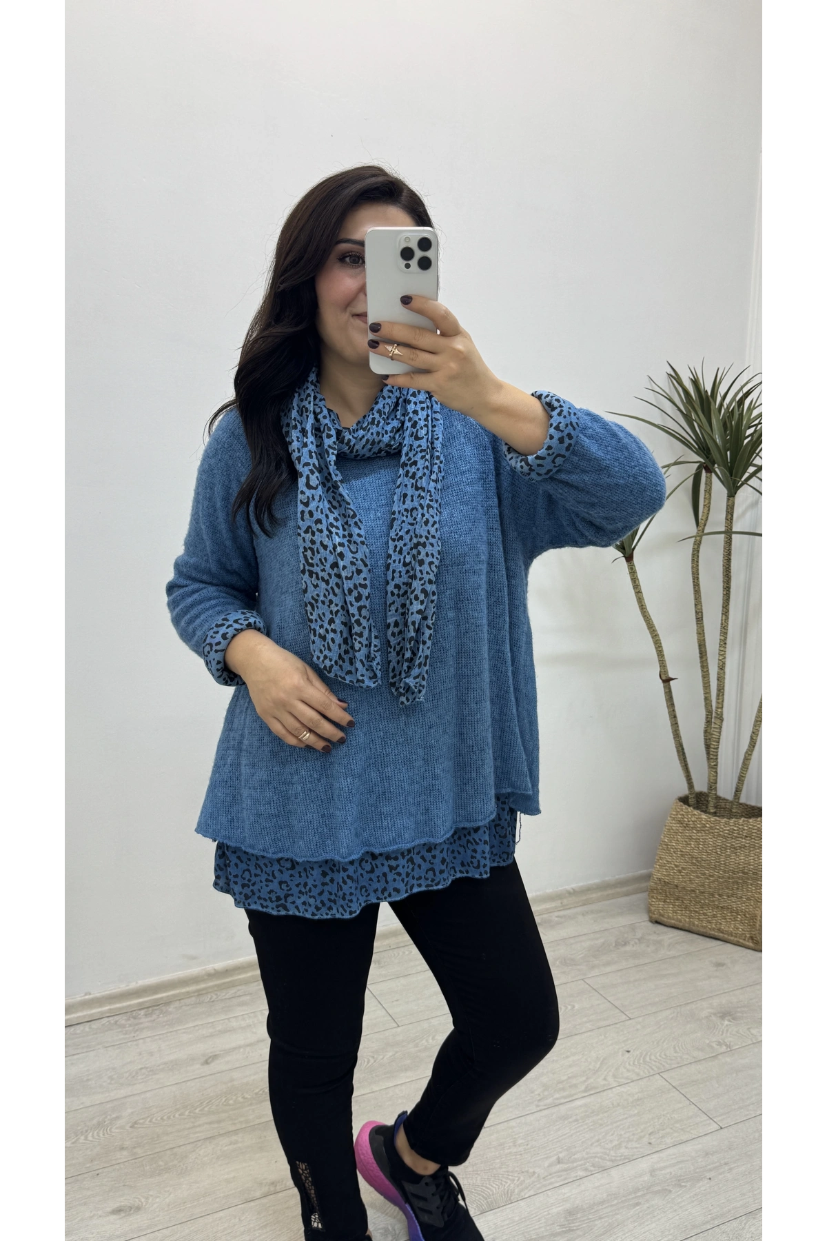 İthal Fularlı Mavi İkili Takım