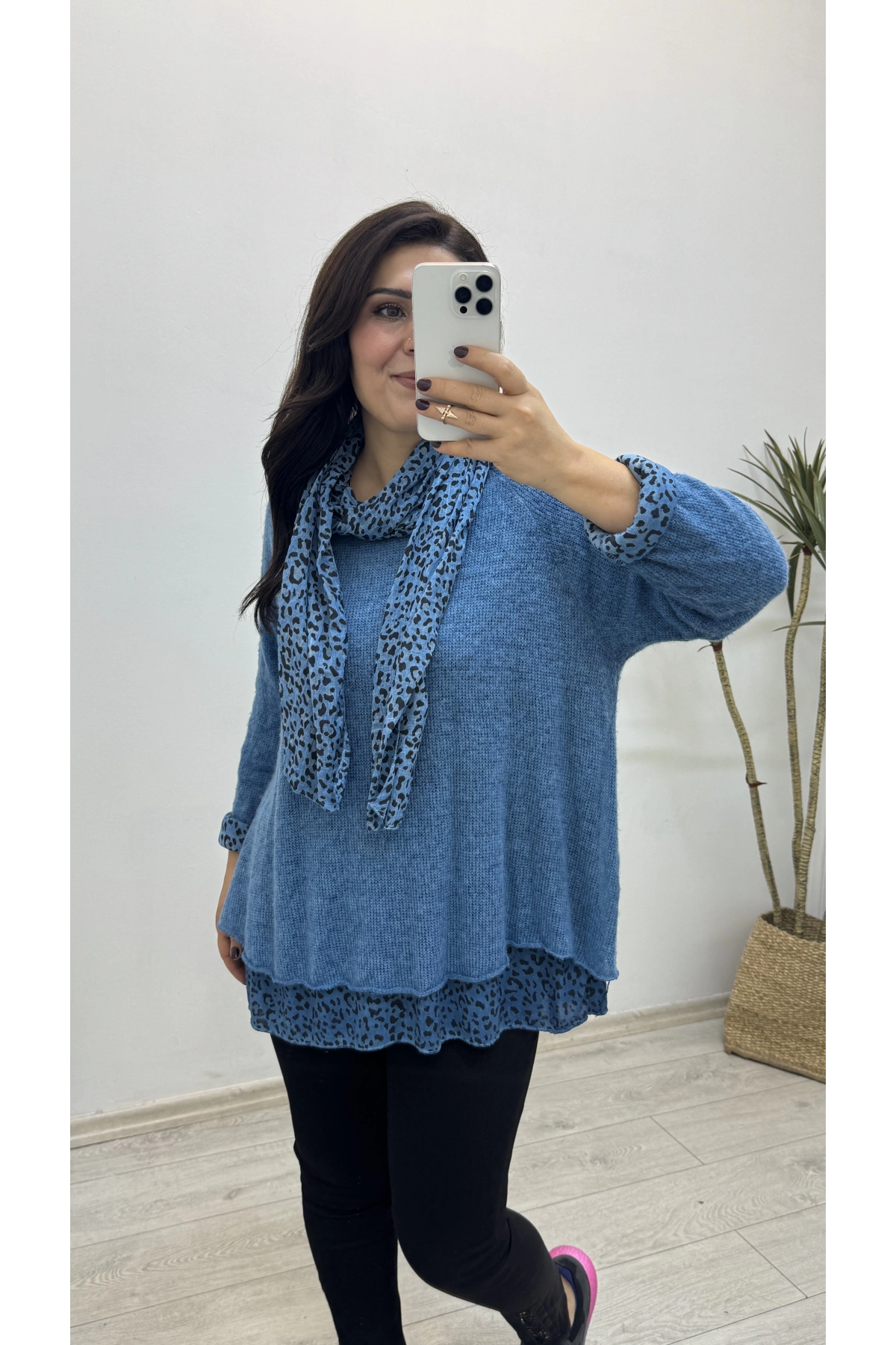 İthal Fularlı Mavi İkili Takım