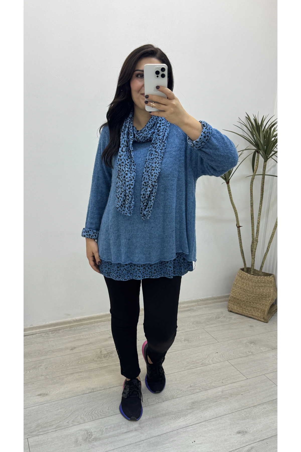 İthal Fularlı Mavi İkili Takım