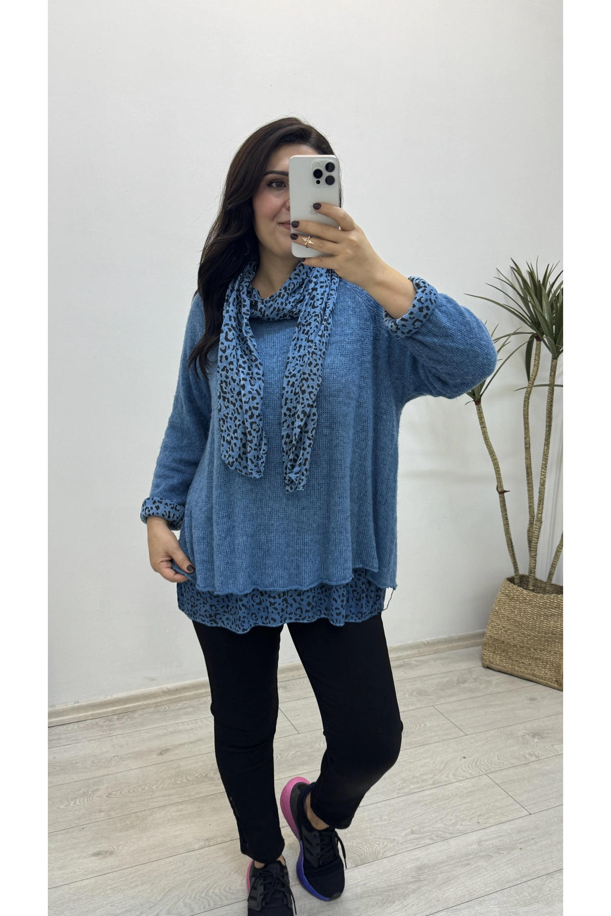 İthal Fularlı Mavi İkili Takım