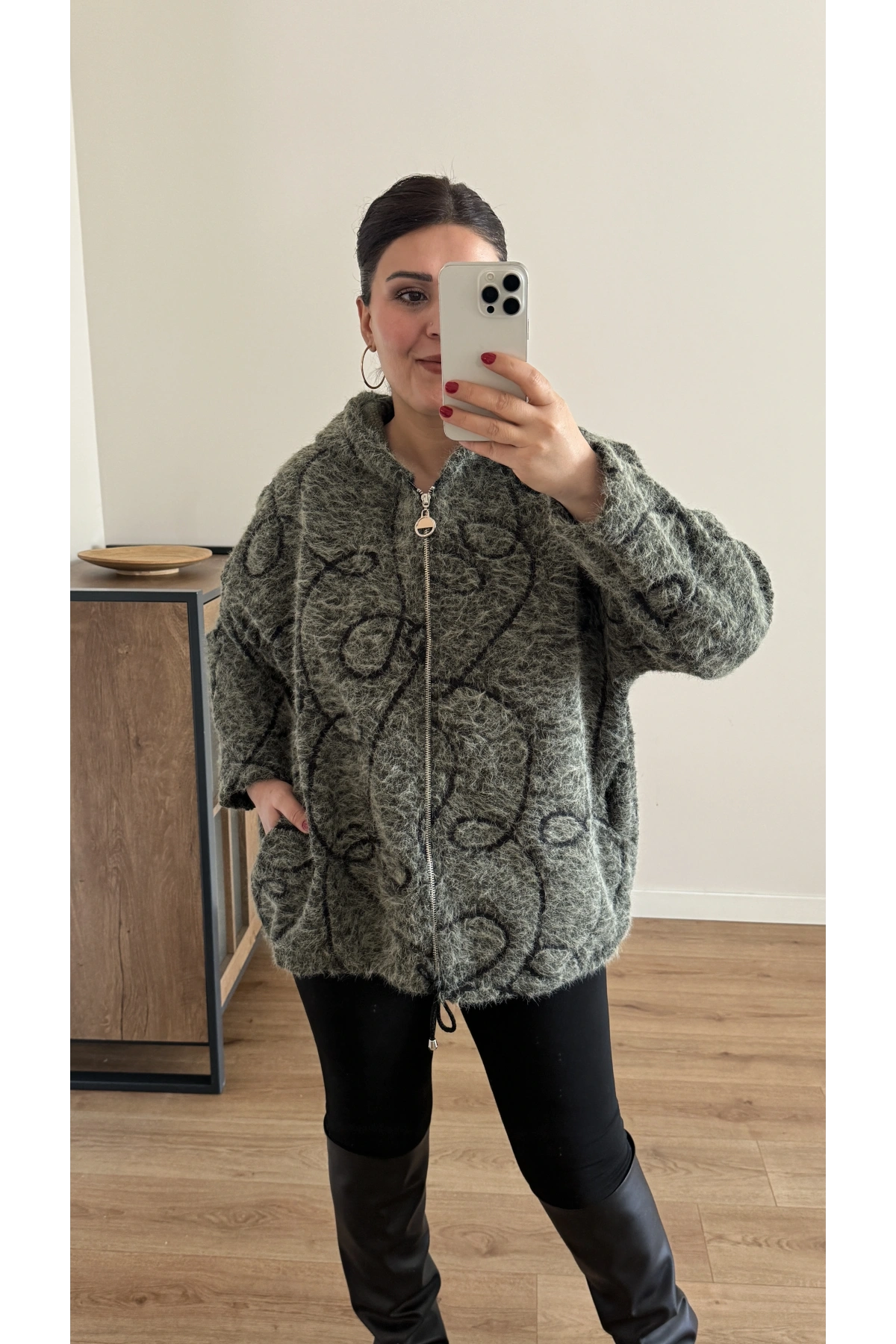 Kırçıllı Keçe İthal Haki Yeşil  Kaban