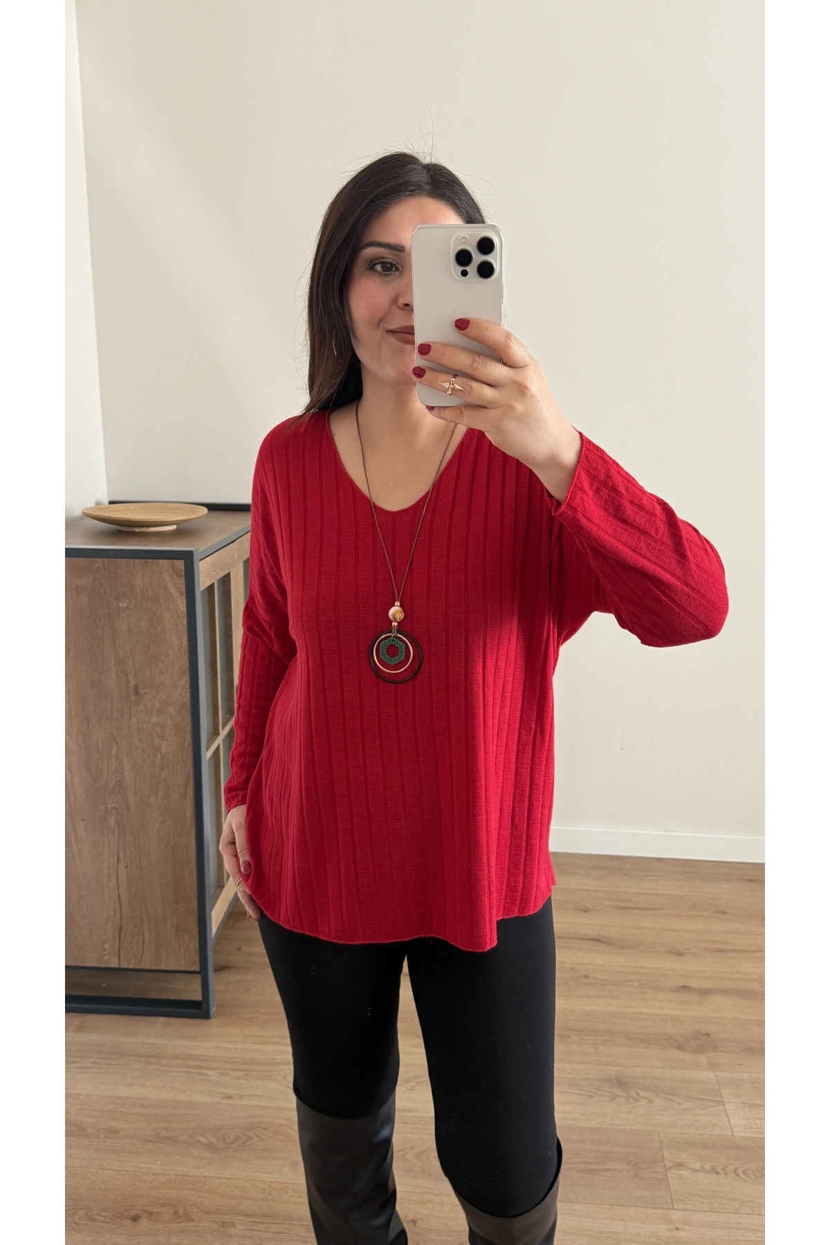 Kırık Taş Baskılı Kırmızı İthal Bluz