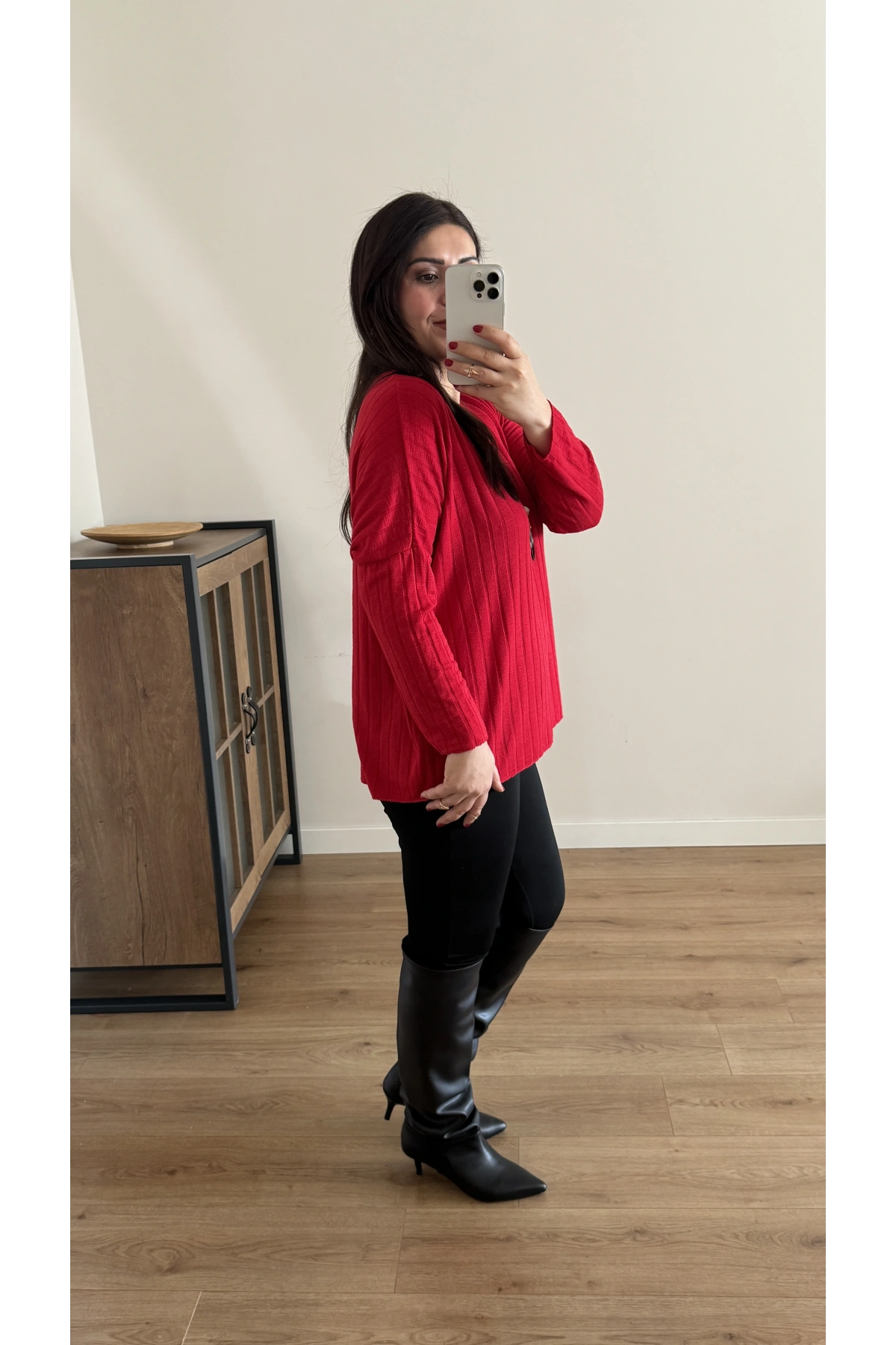 Kırık Taş Baskılı Kırmızı İthal Bluz