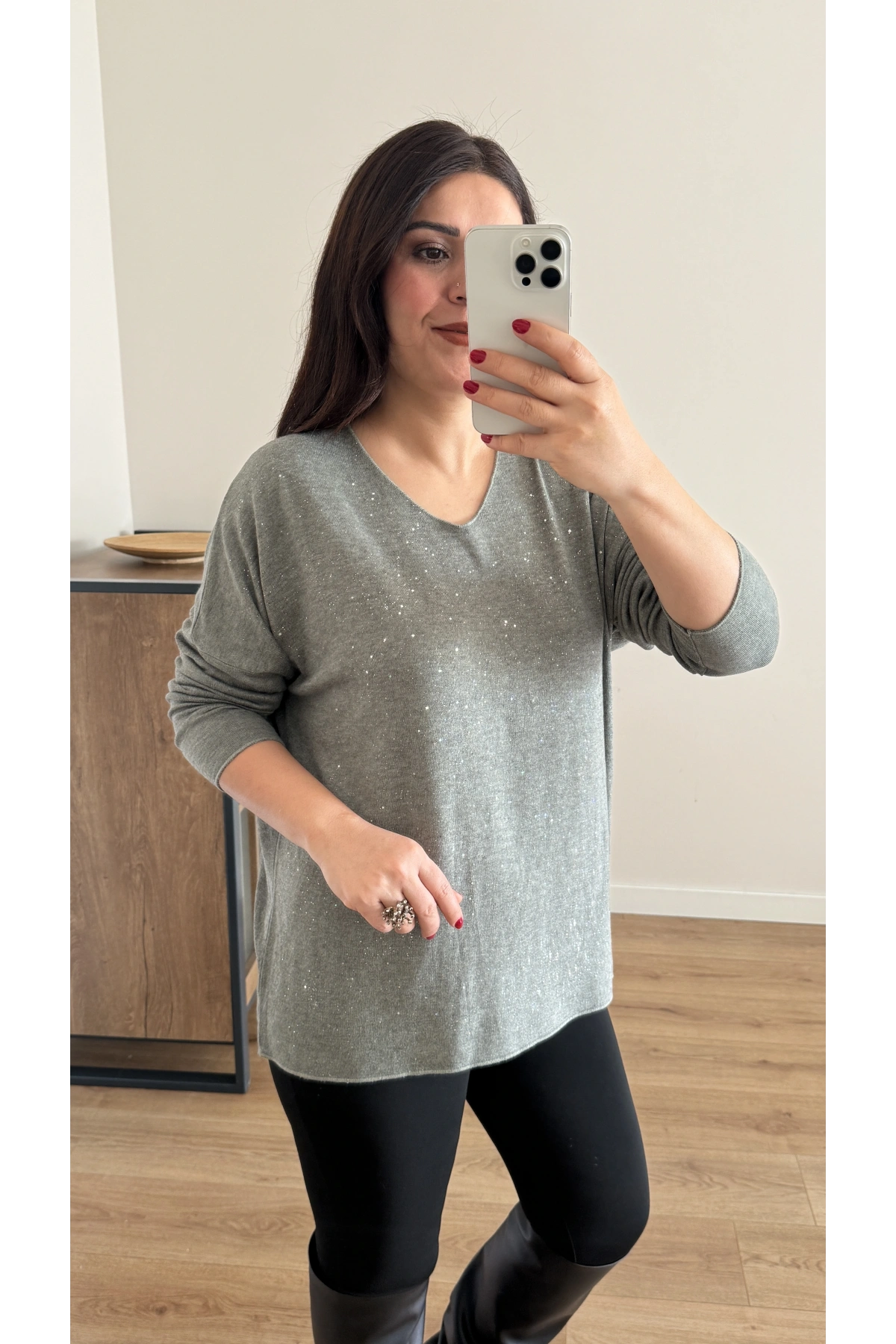 Kırık Taş Baskılı Yeşil İthal Bluz