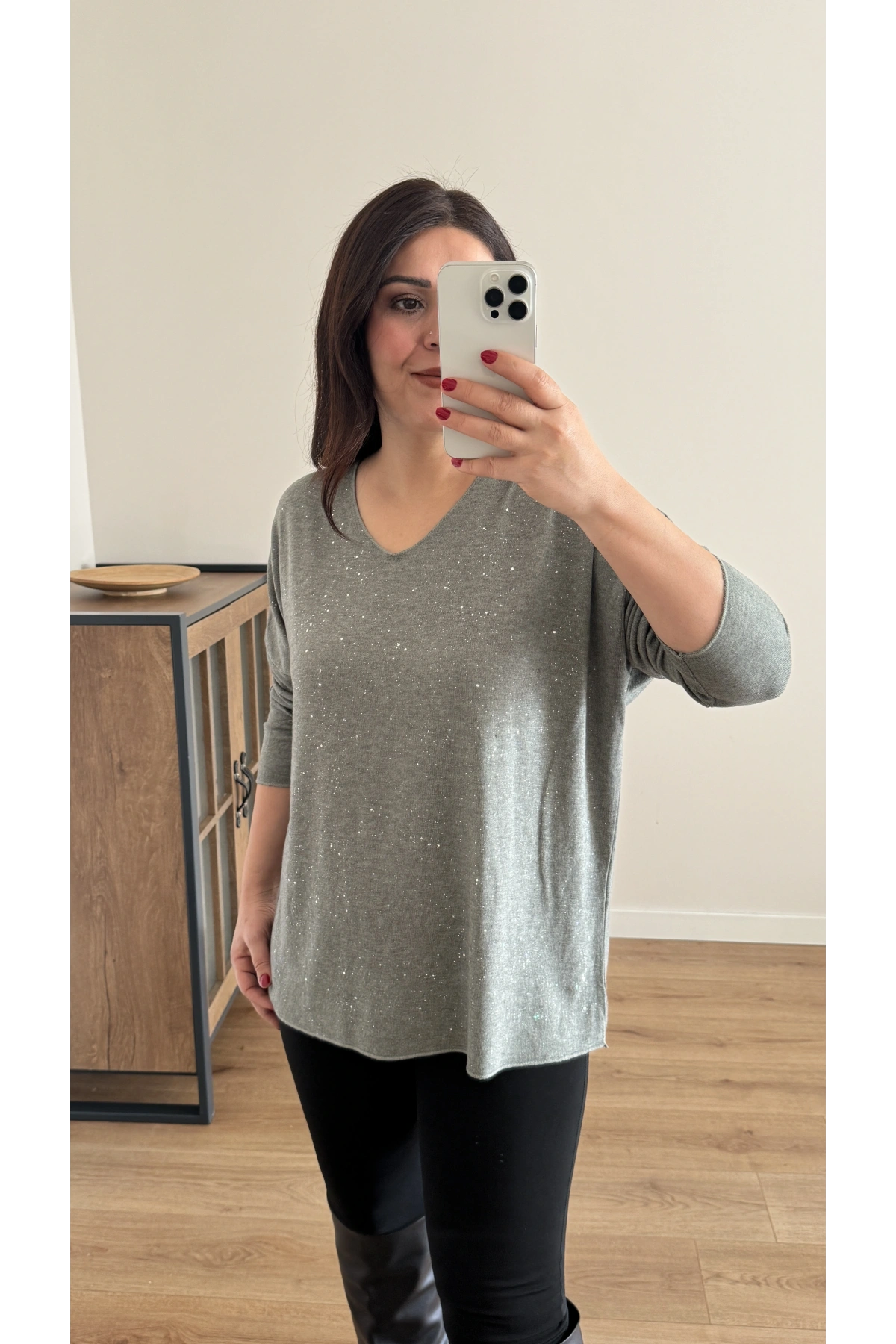 Kırık Taş Baskılı Yeşil İthal Bluz