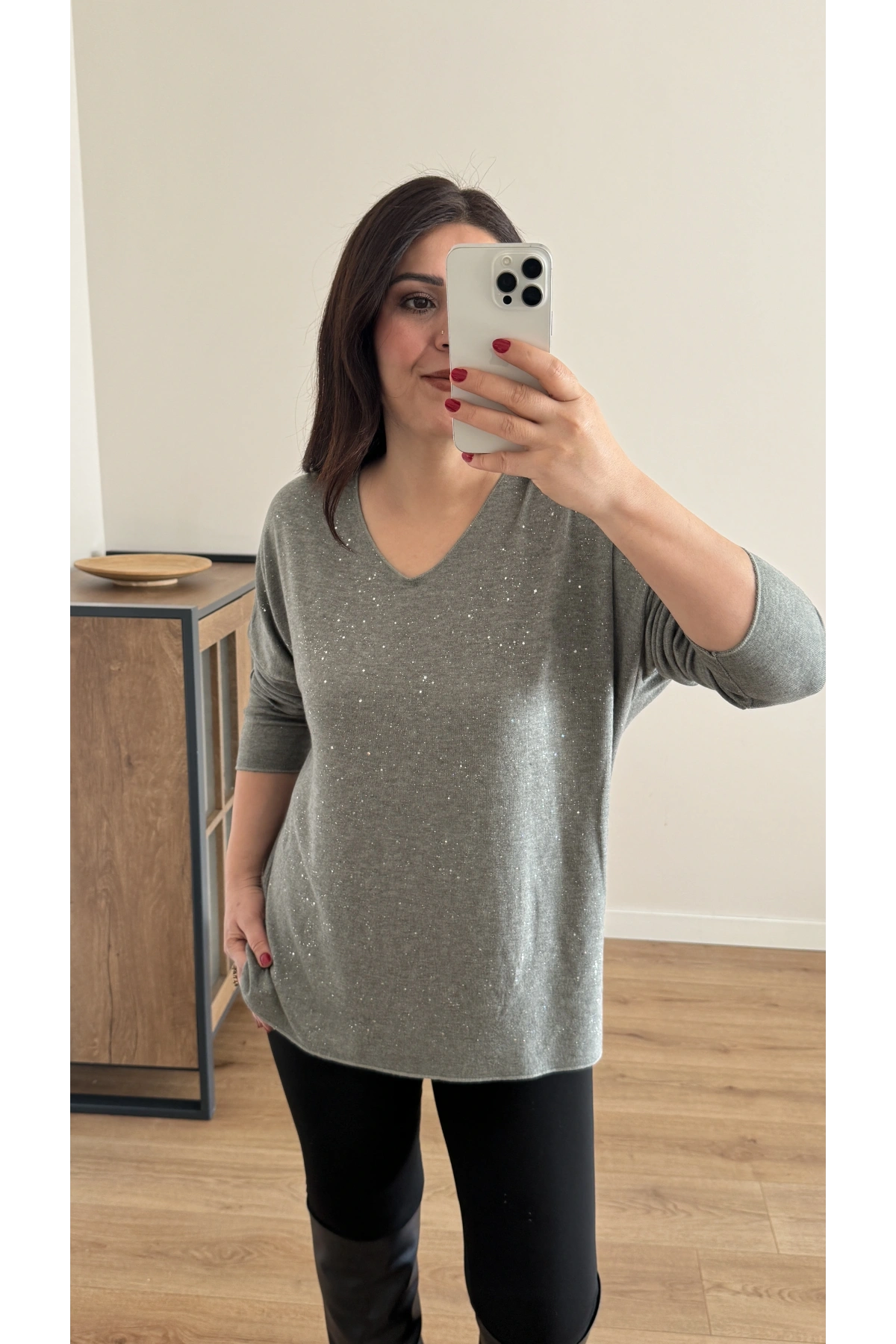 Kırık Taş Baskılı Yeşil İthal Bluz