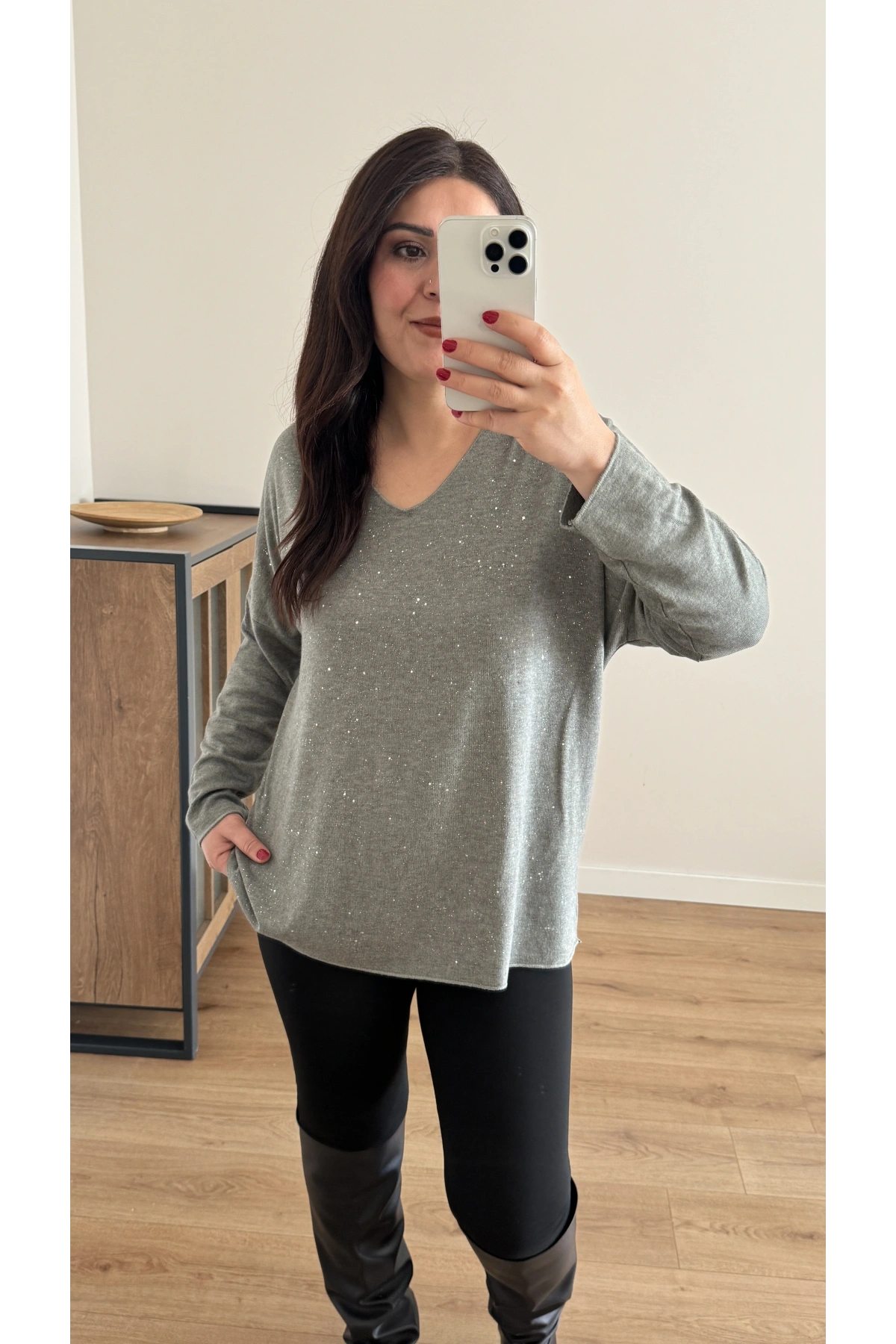 Kırık Taş Baskılı Yeşil İthal Bluz