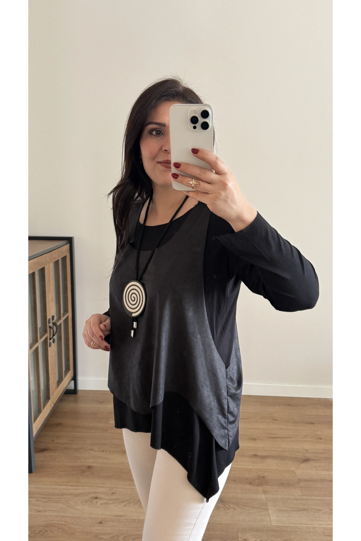 Kolyeli Asimetrik Kesim İkili Takım Siyah bluz