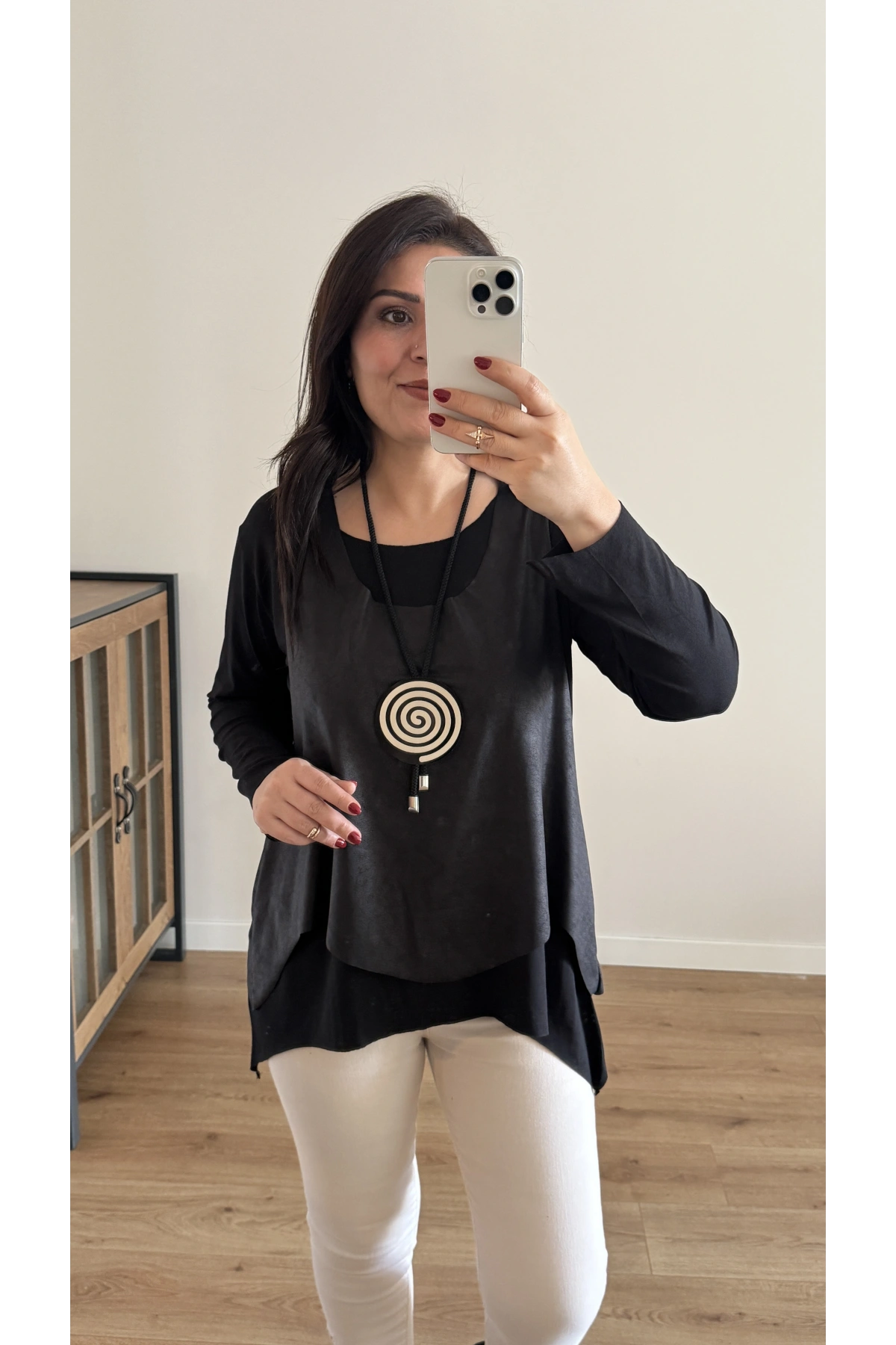 Kolyeli Asimetrik Kesim İkili Takım Siyah bluz