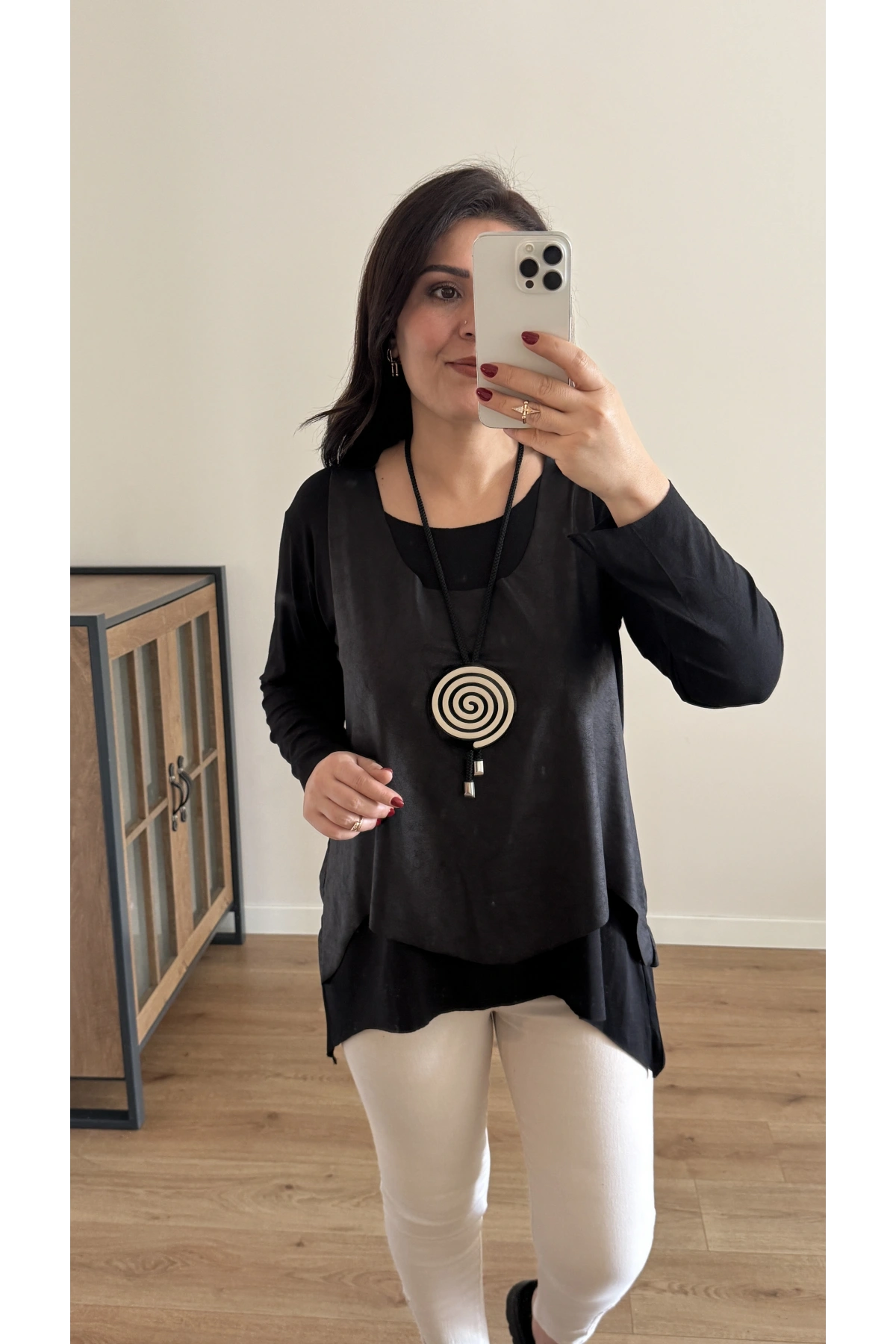 Kolyeli Asimetrik Kesim İkili Takım Siyah bluz