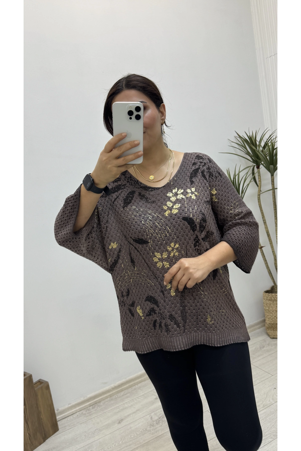 Triko Örme Dirsek Kol Kahverengi İthal Bluz