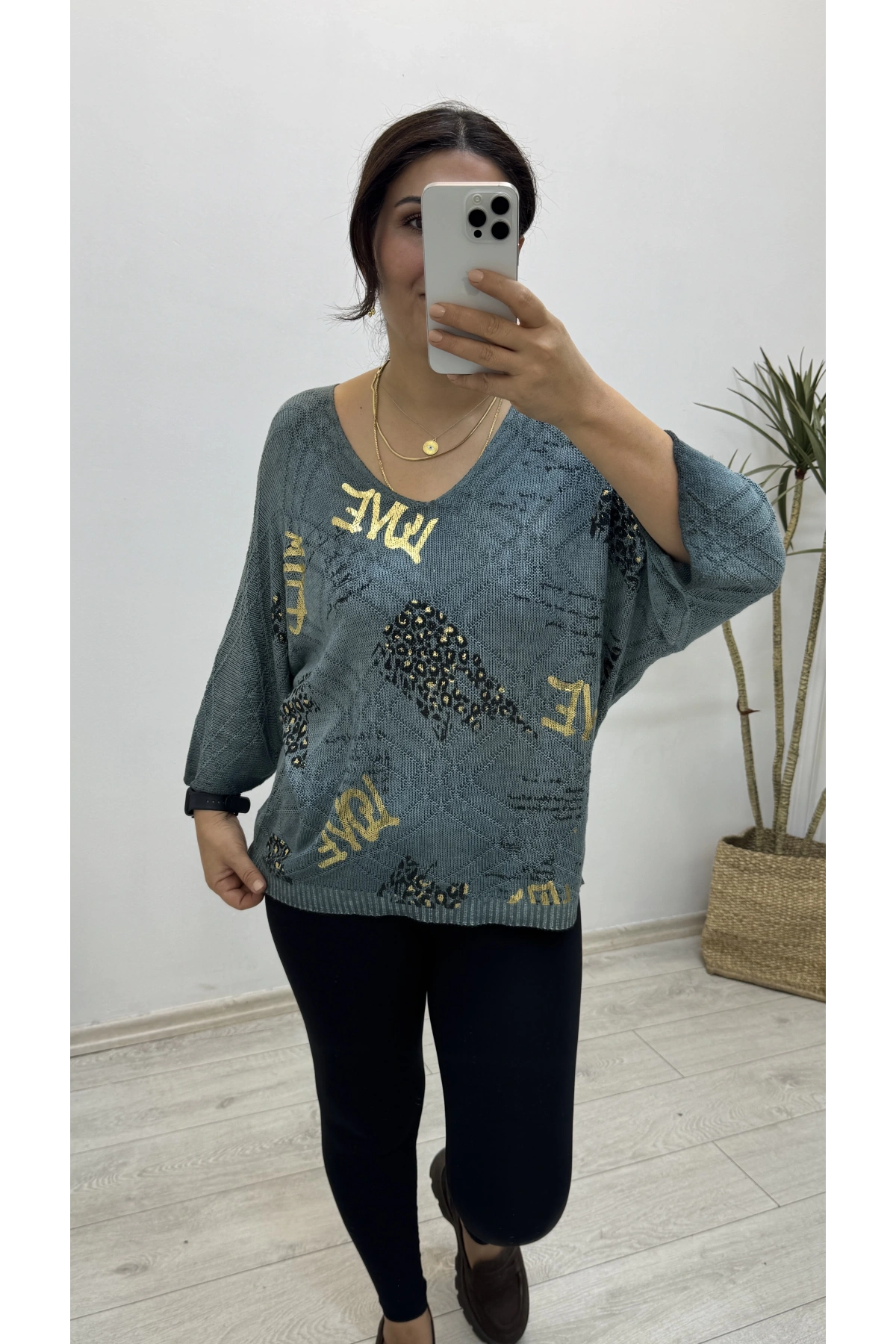 Triko Örme Dirsek Kol Mavi İthal Bluz