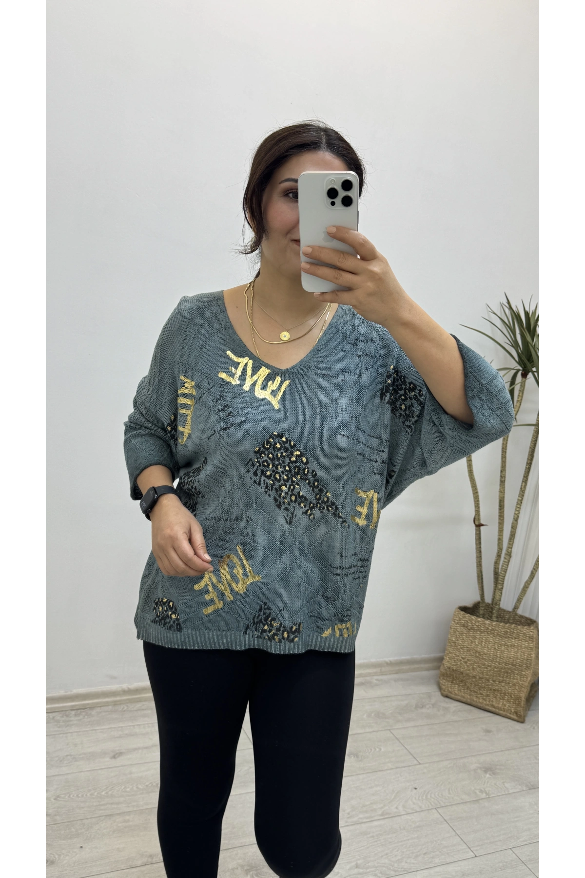 Triko Örme Dirsek Kol Mavi İthal Bluz