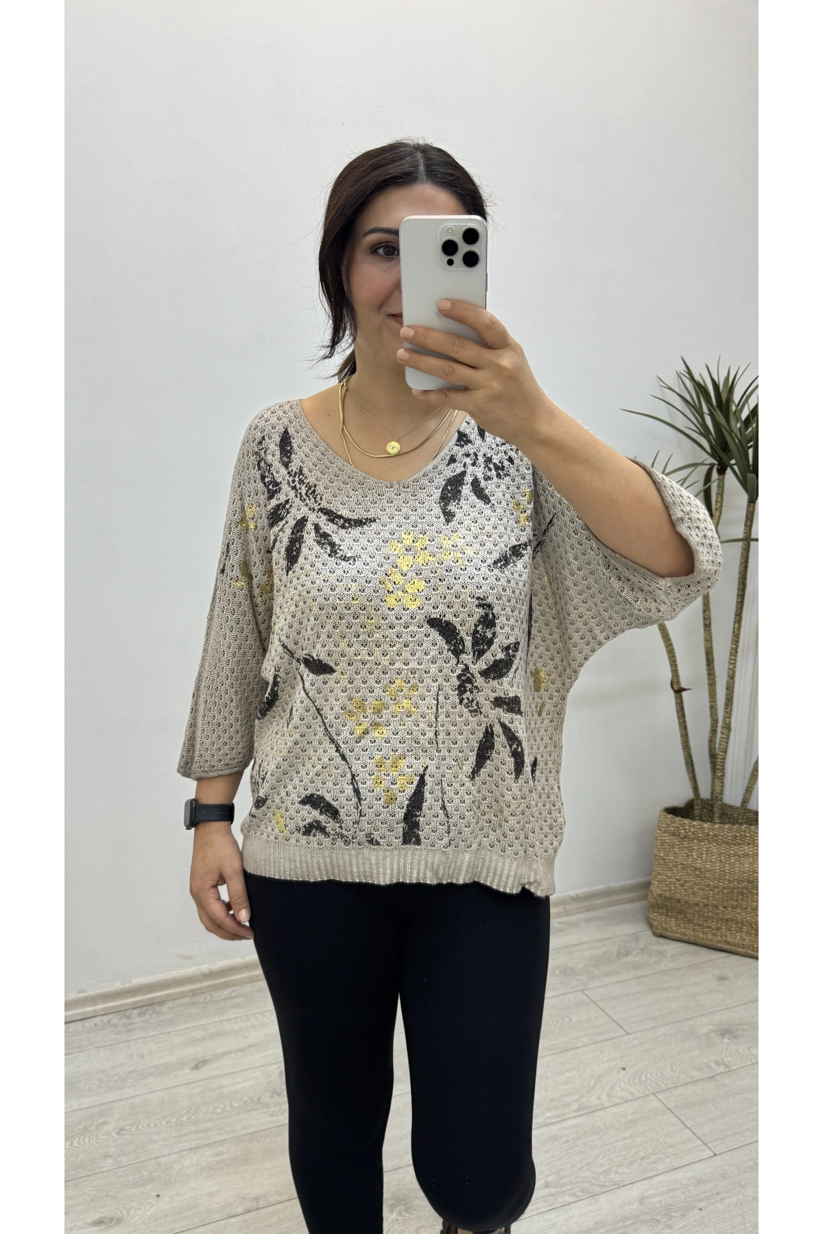 Triko Örme Dirsek Kol Vizon Rengi İthal Bluz