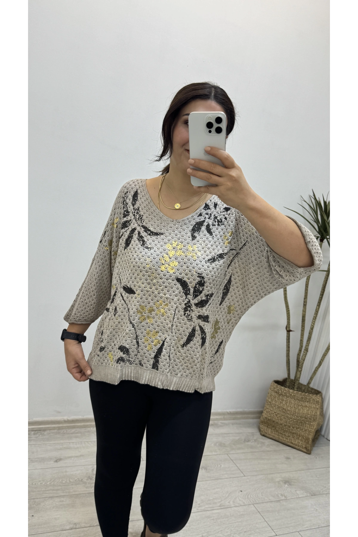 Triko Örme Dirsek Kol Vizon Rengi İthal Bluz