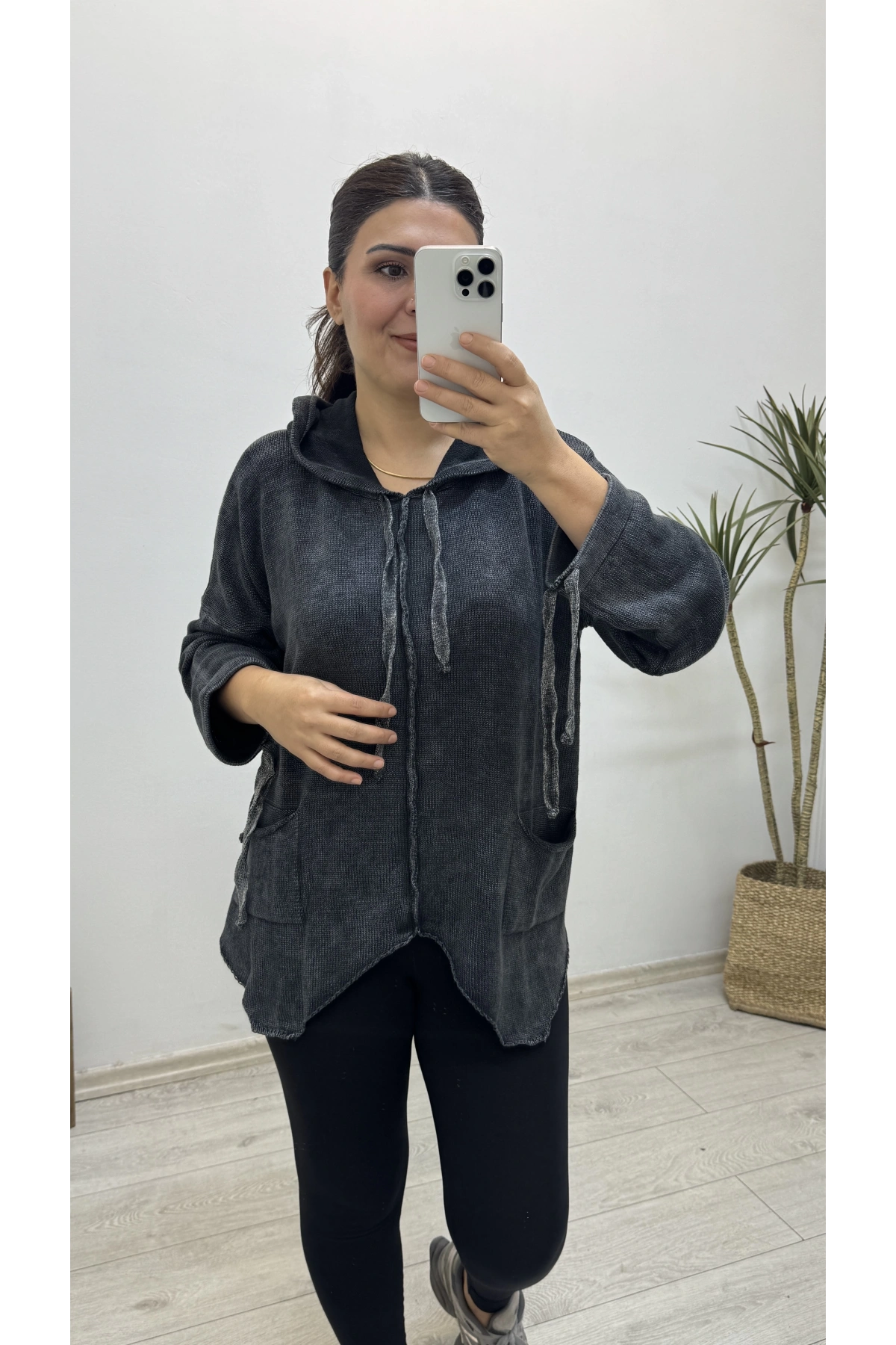 Yıkamalı Triko Örme Asimetrik Kesim Kazak