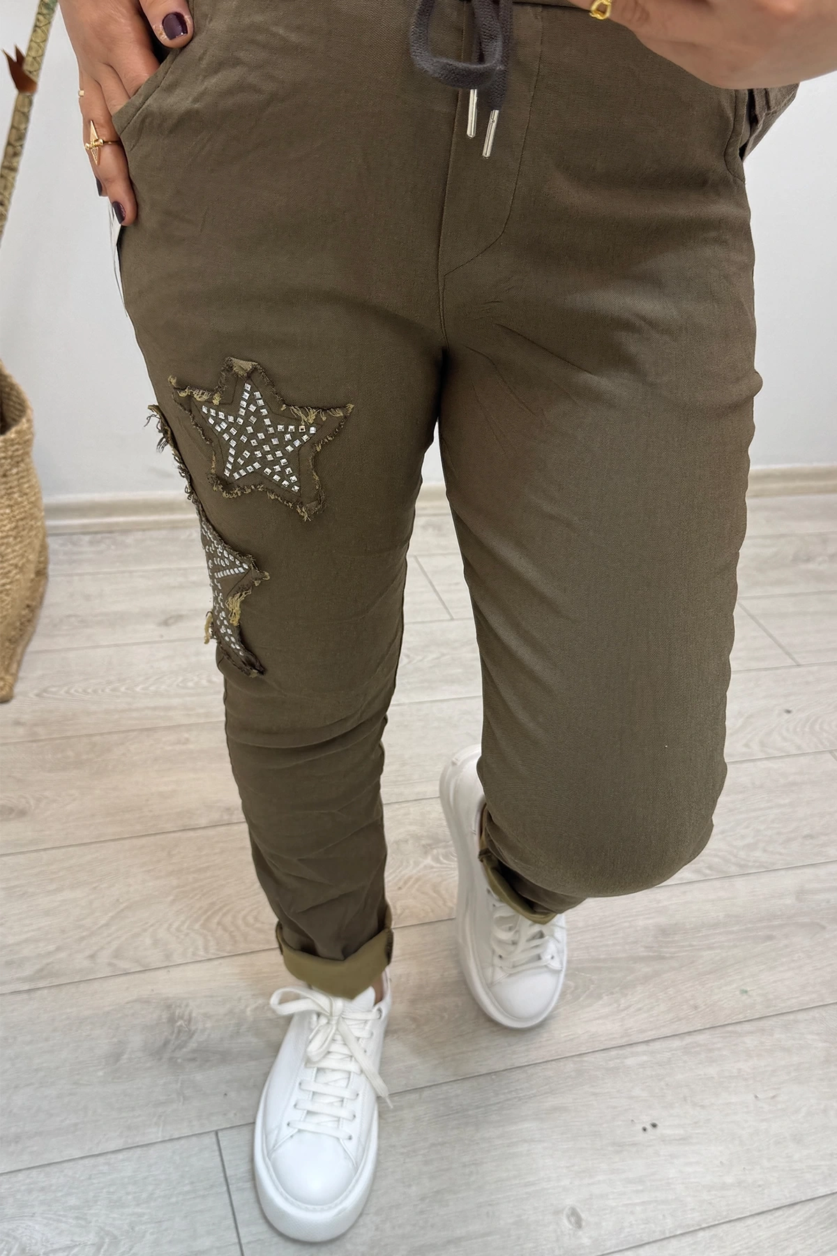 Yıldız Desenli Likralı İthal Pantolon