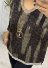 Leopar Sim Baskılı Acı Kahve V Yaka Bluz