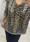 Leopar Sim Baskılı Açık Kahverengi Bluz