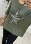 Yıldız Desenli Haki Yeşil İthal Bluz