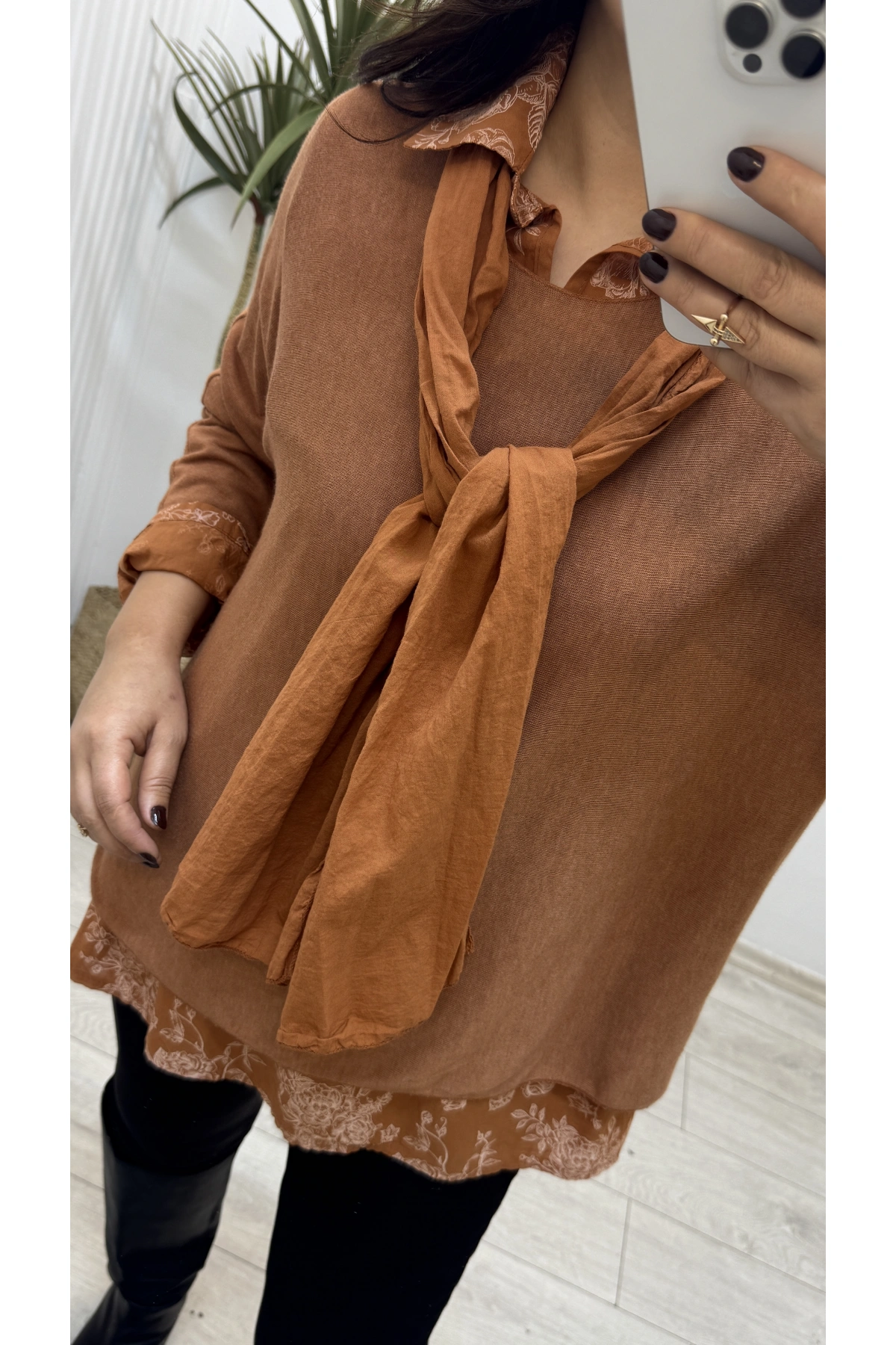 Gömlek Yaka Üçlü İthal Tarçın Rengi Takım