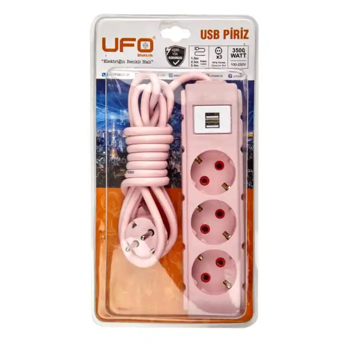 Priz 2.5 Mt Usb Li Pembe smodelix 850662 gextrx 976748