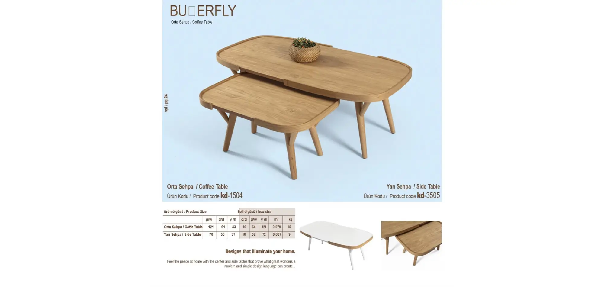 Butterfly Orta ve Yan Sehpa 2li Set